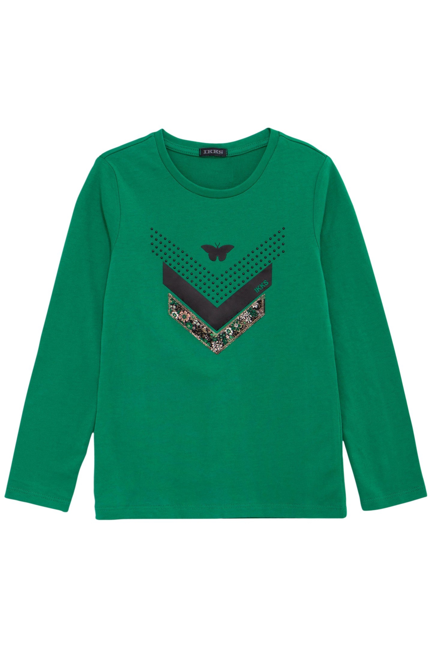 GIRL'S GREEN MULTI-MATERIAL HERRINGBONE T-SHIRT 1