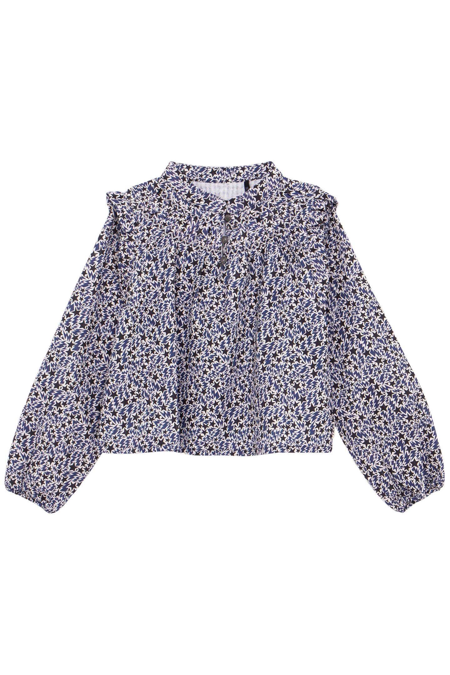 GIRL’S ECRU ORGANIC COTTON STARS-LIGHTNING PRINT BLOUSE 1