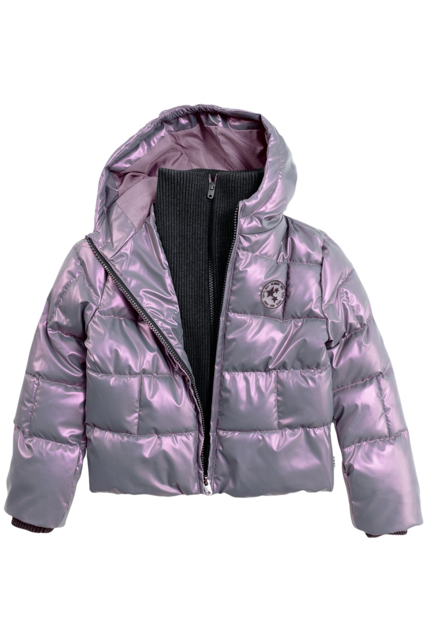 SHORT LILAC IRIDESCENT DOWN JACKET WITH GIRL'S TRIM 4