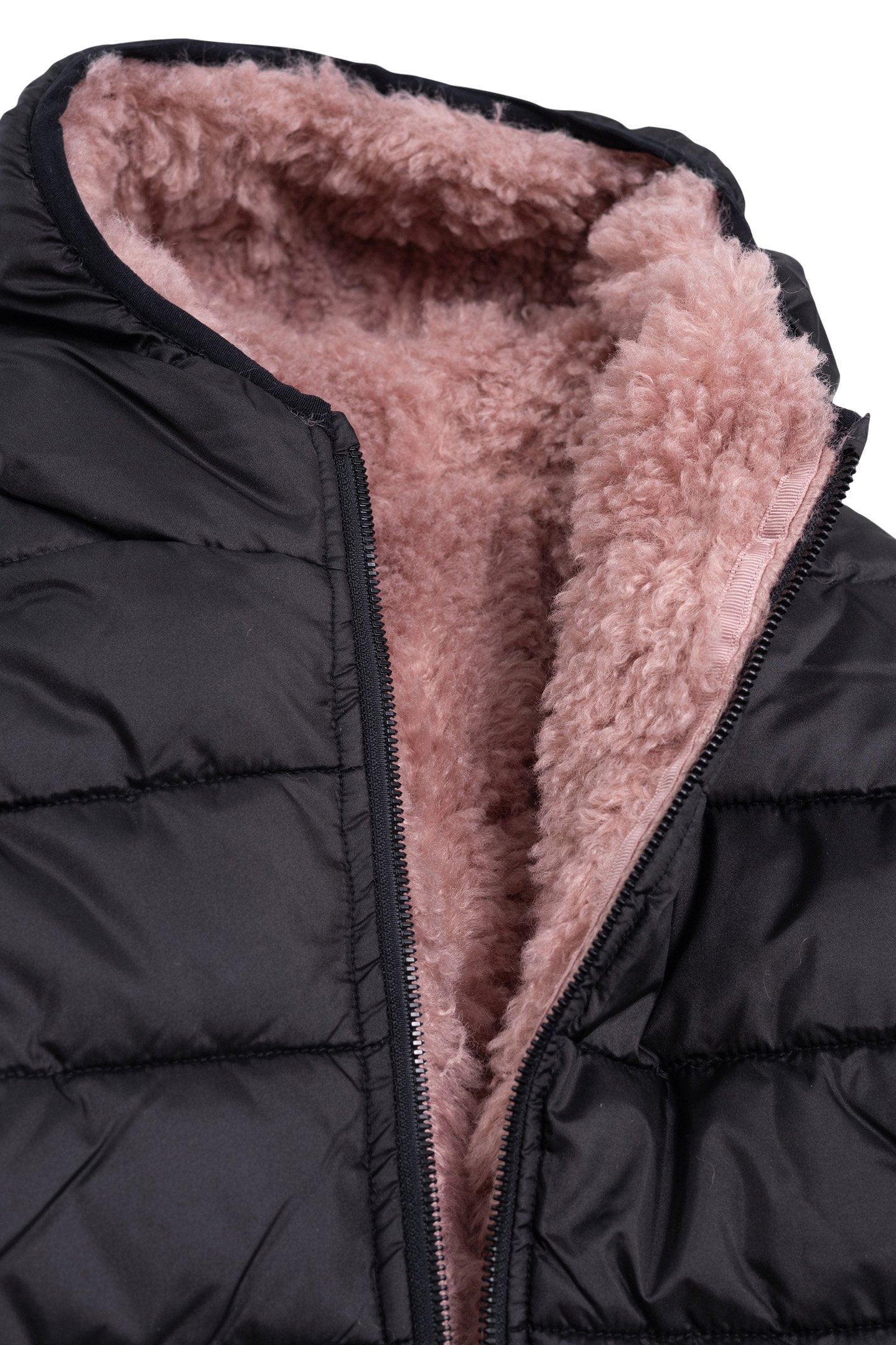GIRL'S LONG REVERSIBLE BLACK AND PINK SHERPA JACKET 7