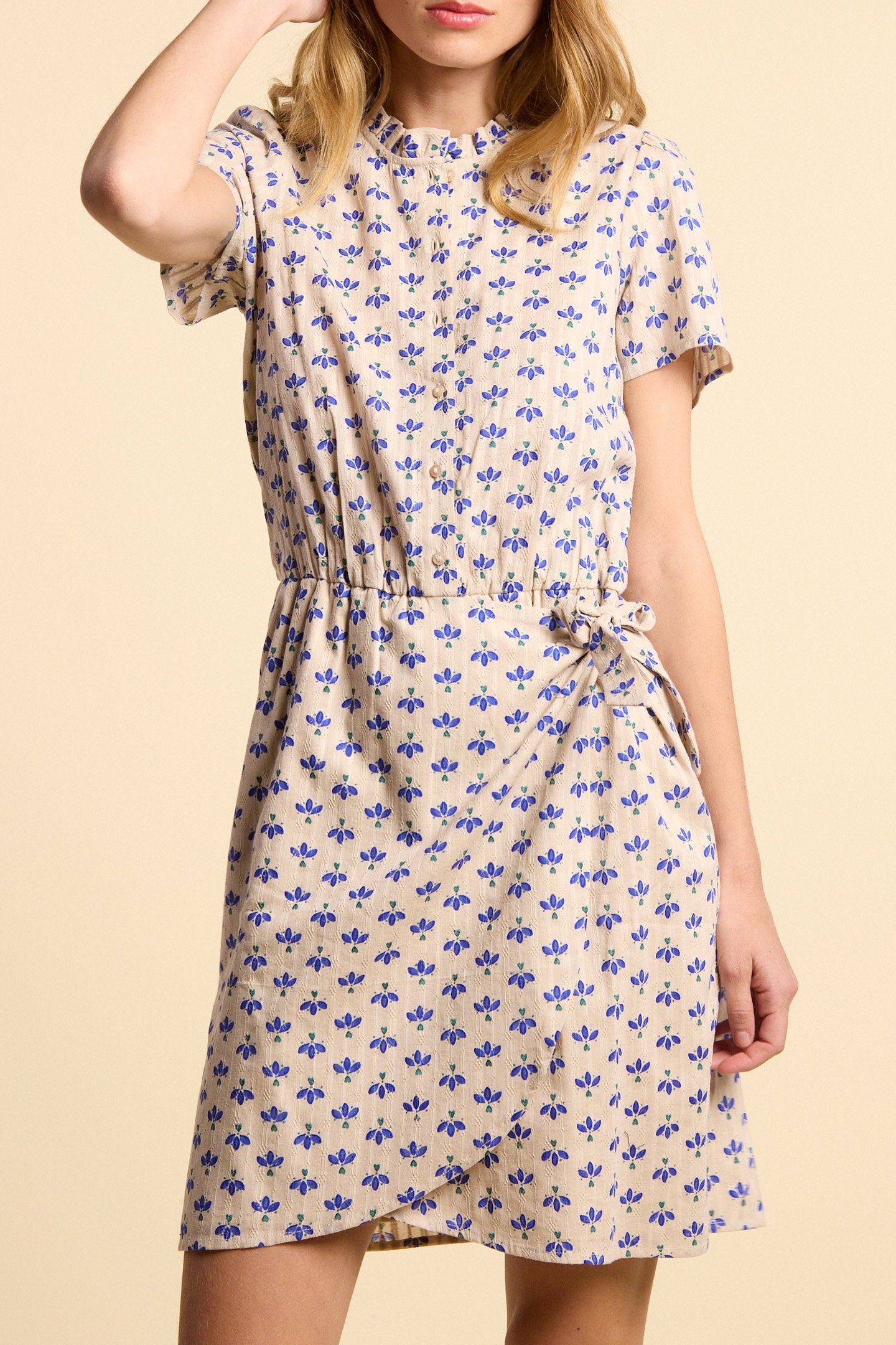 OFF-WHITE DRESS WITH BLUE PETAL PRINT 1