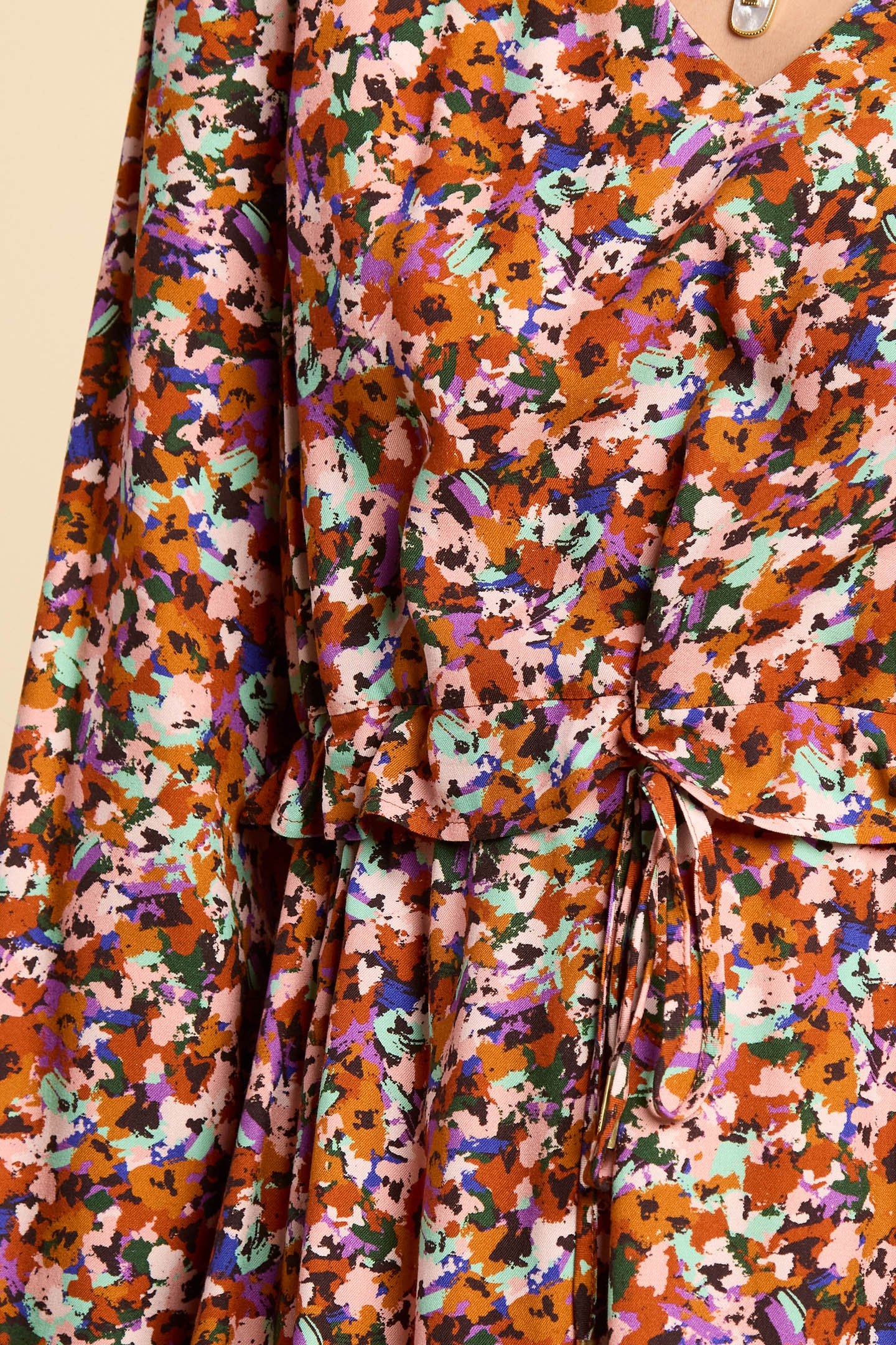 CAMEL DRESS WITH MULTICOLOUR TACHIST PRINT 7