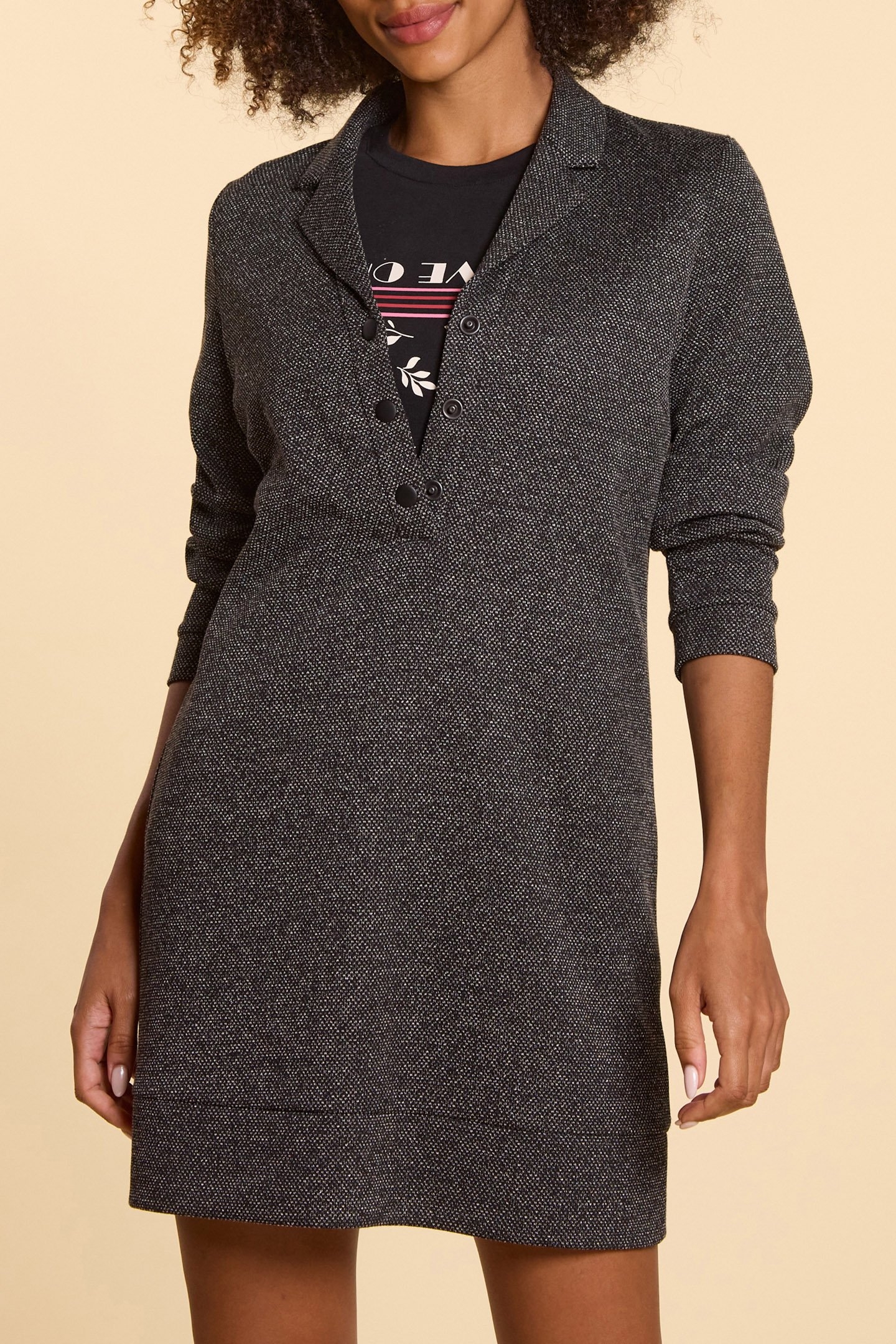 BLACK SEMI-PLAIN KNIT LONG DRESS 1