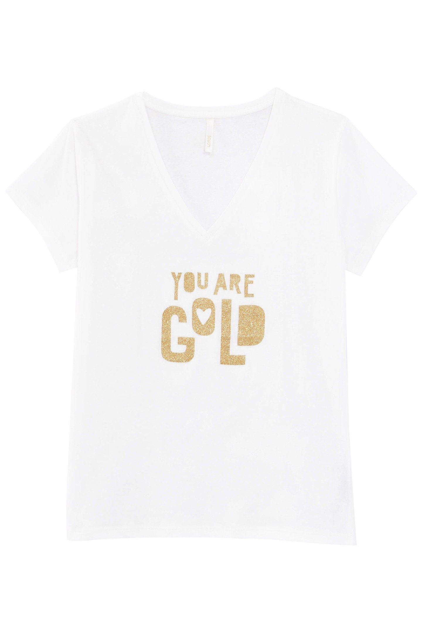 WHITE V-NECK TEE-SHIRT WITH GOLD MESSAGE 1