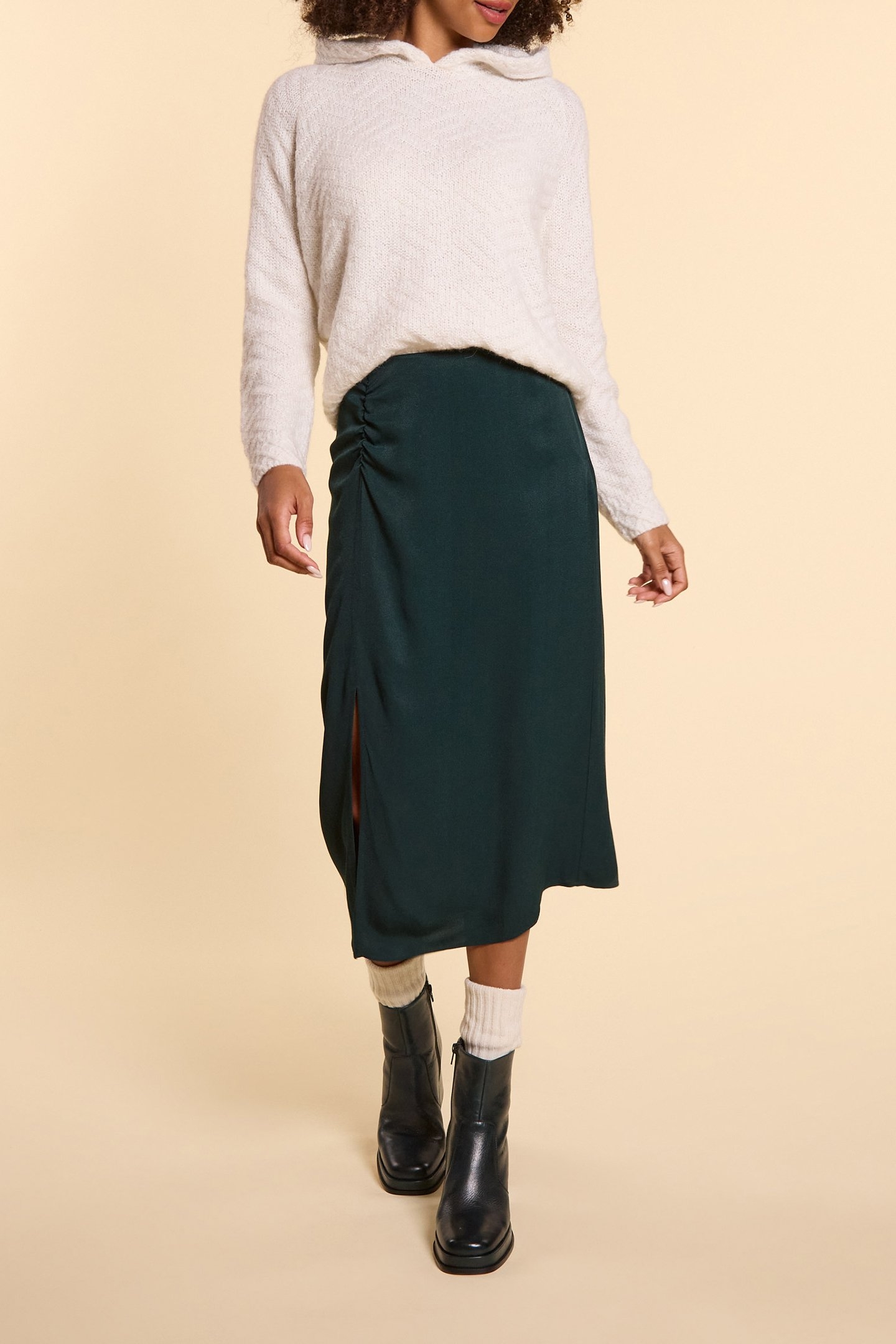 MIDNIGHT GREEN MIDI SKIRT  SIDE SLIT 3