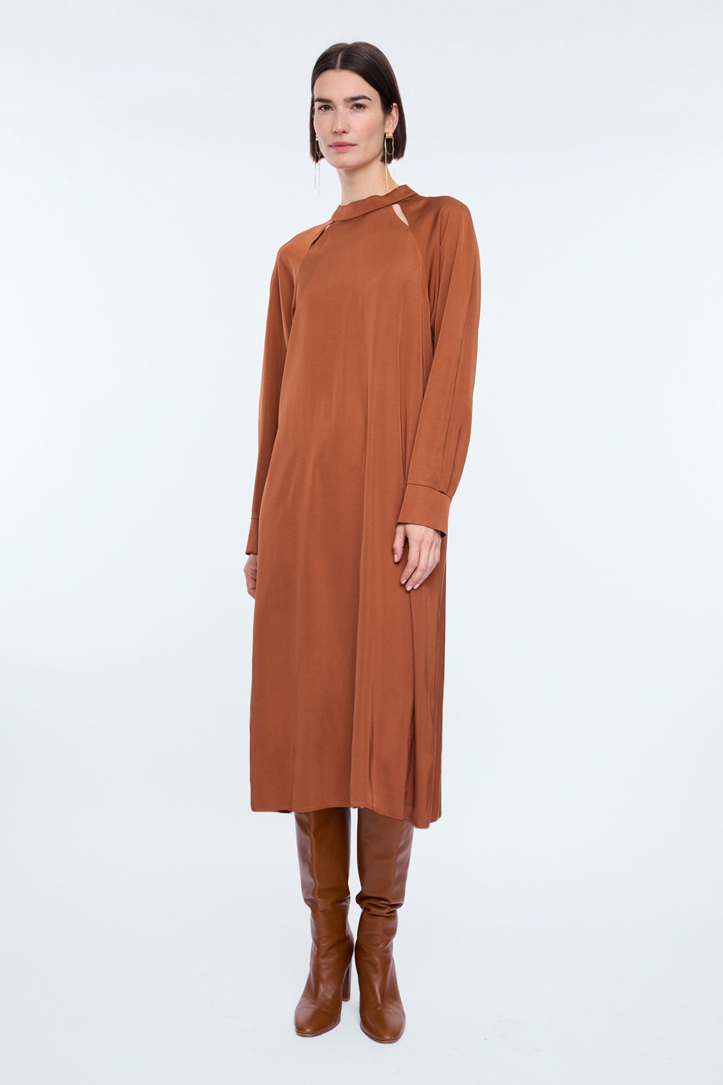 CUT OUT SATIN DRESS HAZELWOOD BROWN 4