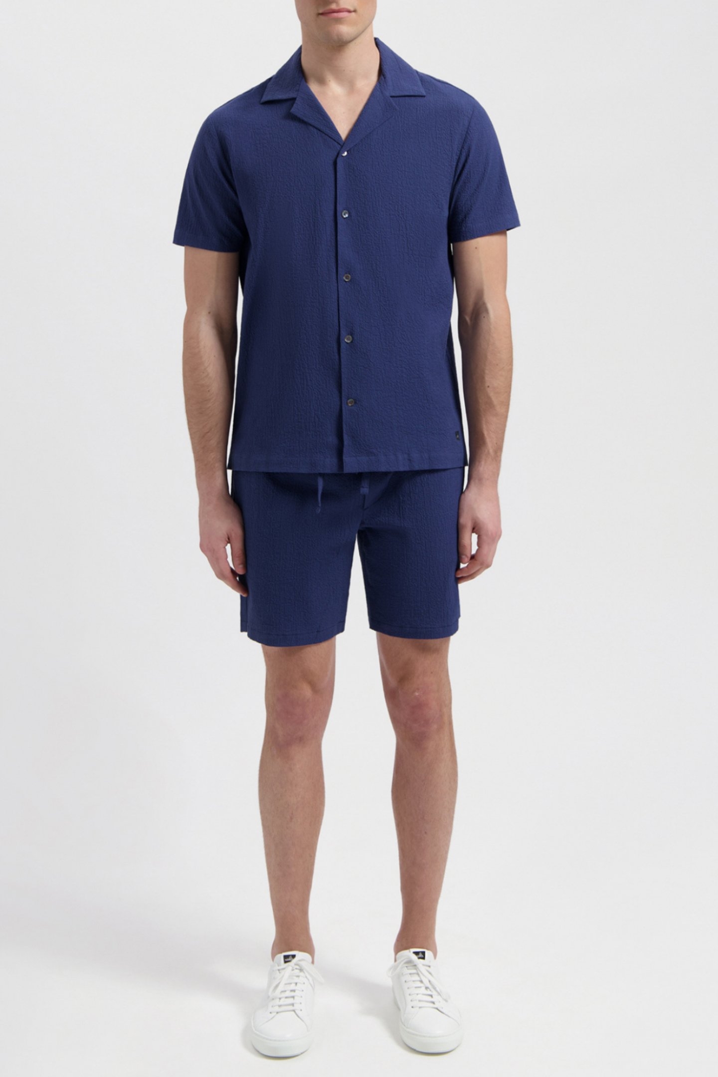 SHAW | SHORTSLEEVE STRETCH SEERSUCKER SHIRT NAVY BLUE 1