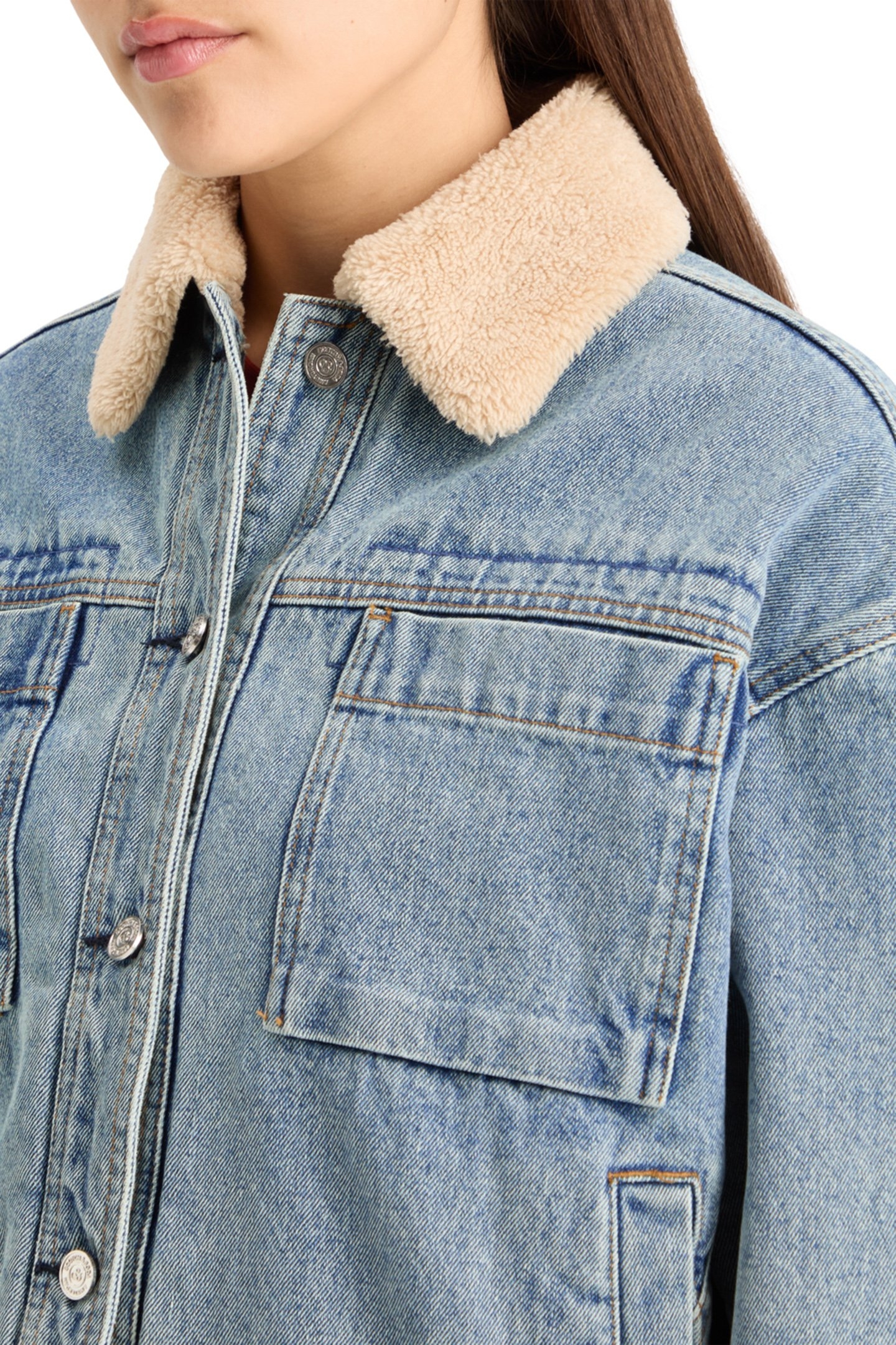 WASHED DENIM JACKET WITH SHERPA DETAILS WASHED INDIGO 8