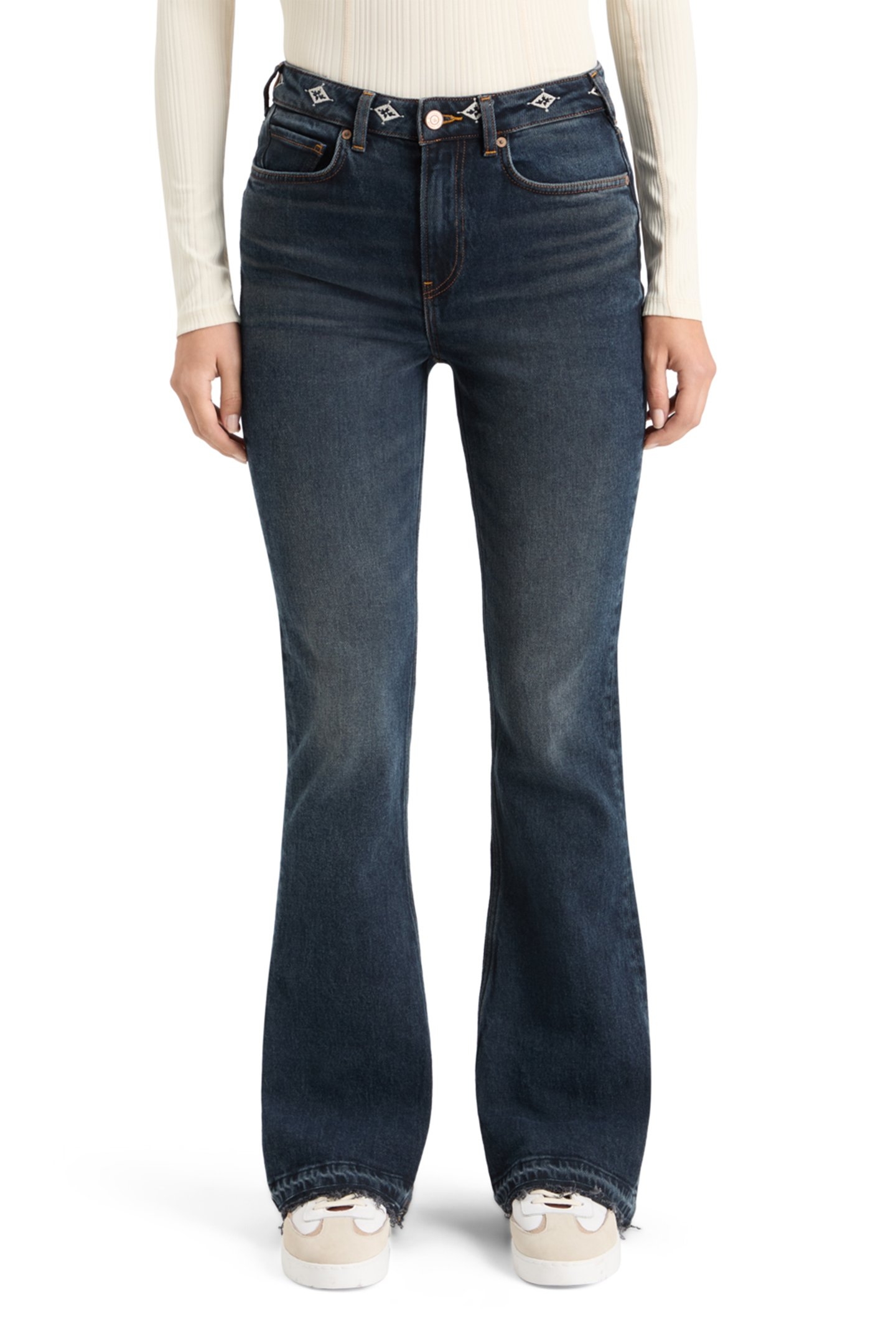 THE CHARM FLARED JEANS WITH EMBROIDERY DETAILS — ROAD  TRIP 1