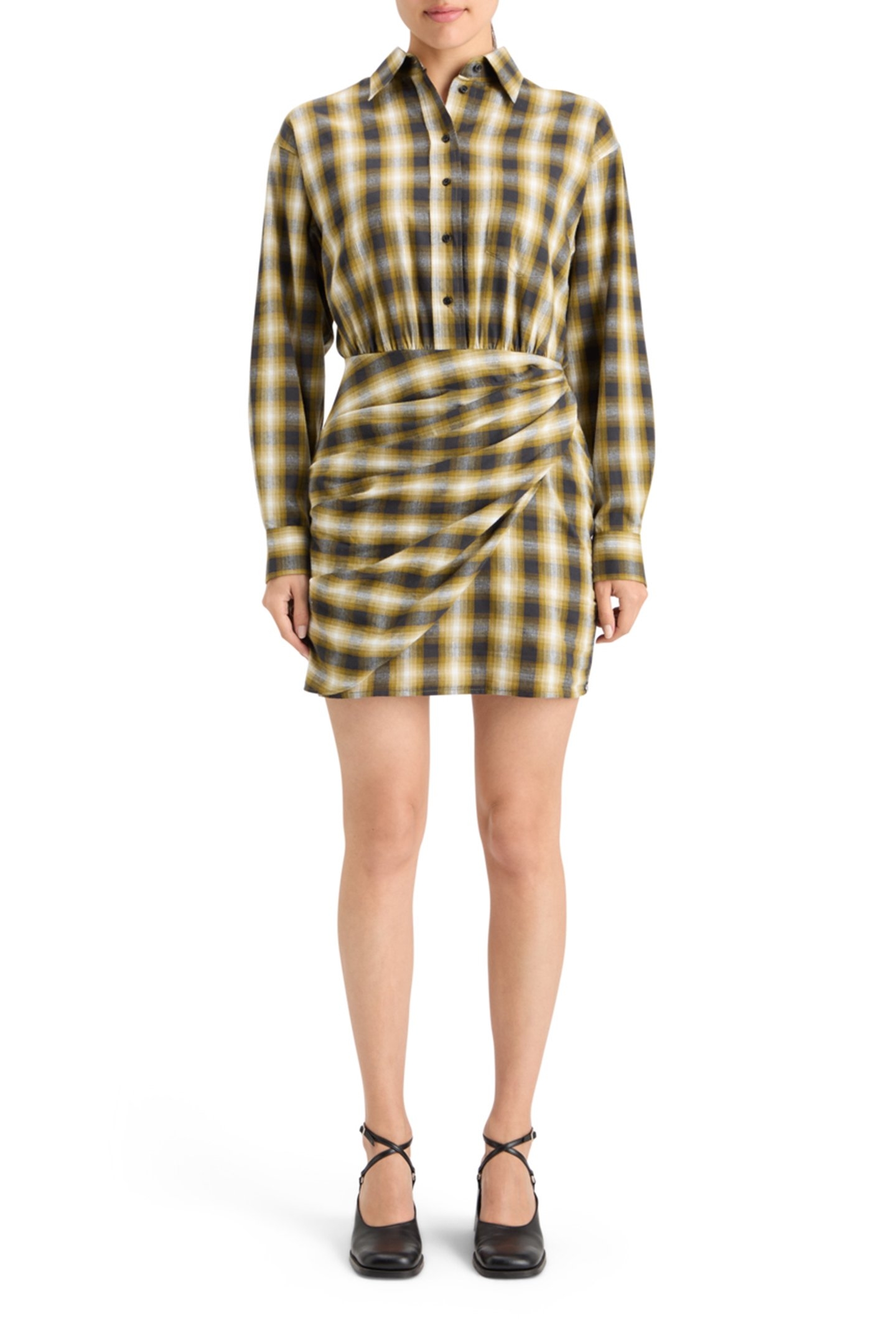 FLANNEL MINI WRAP DRESS OLIVE CHECK 1