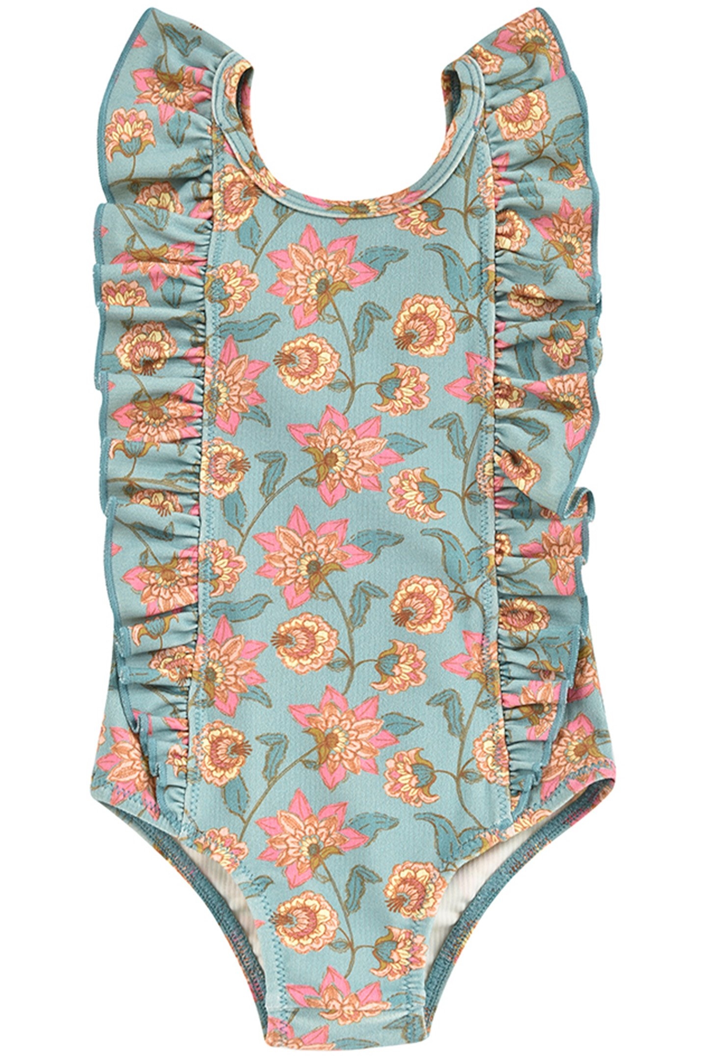 BATHING SUIT MOSILLOS TURQUOISE FLOWERS 2