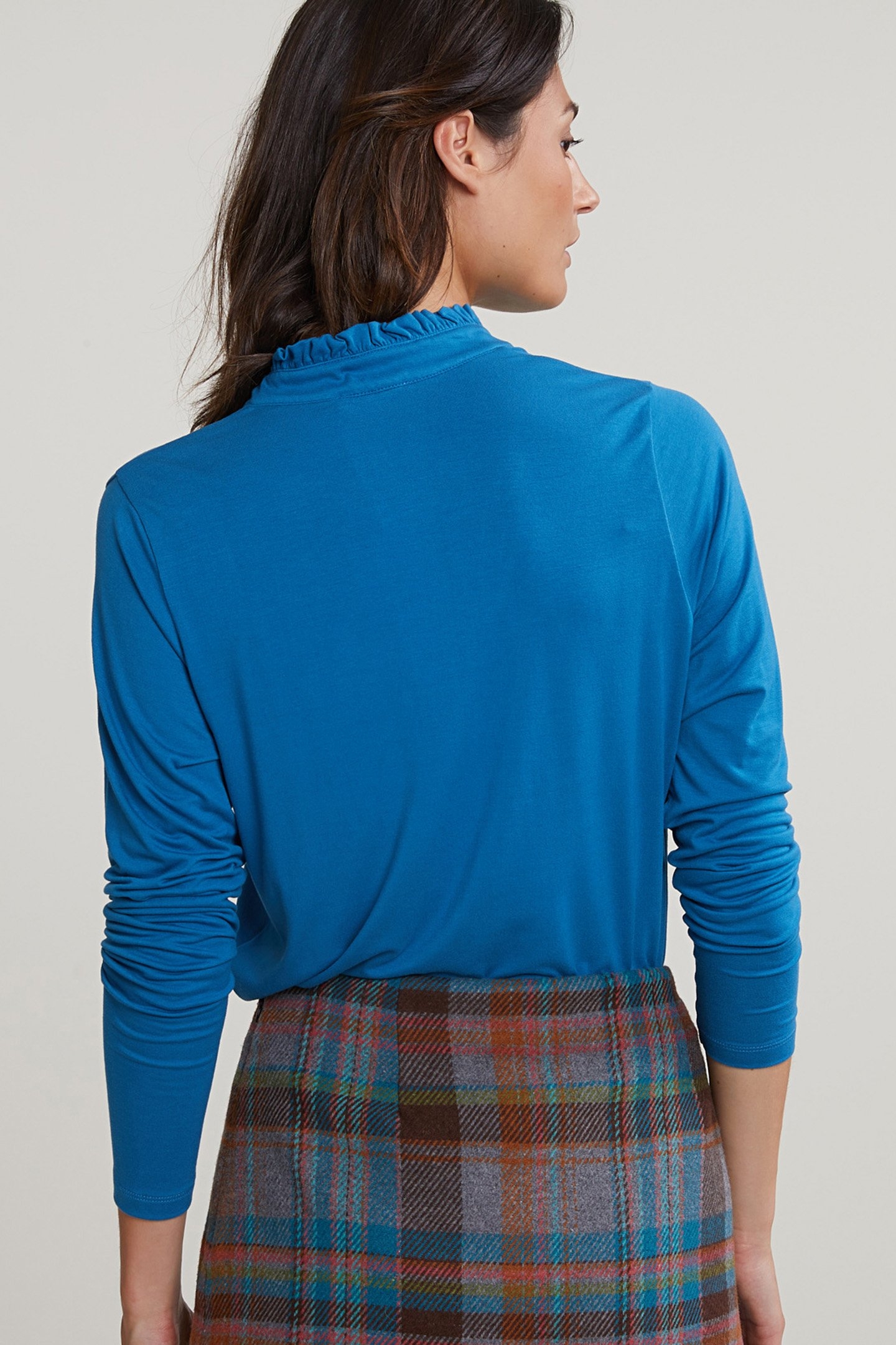 PETROL V-NECK T-SHIRT RUFFLE COLLAR 2