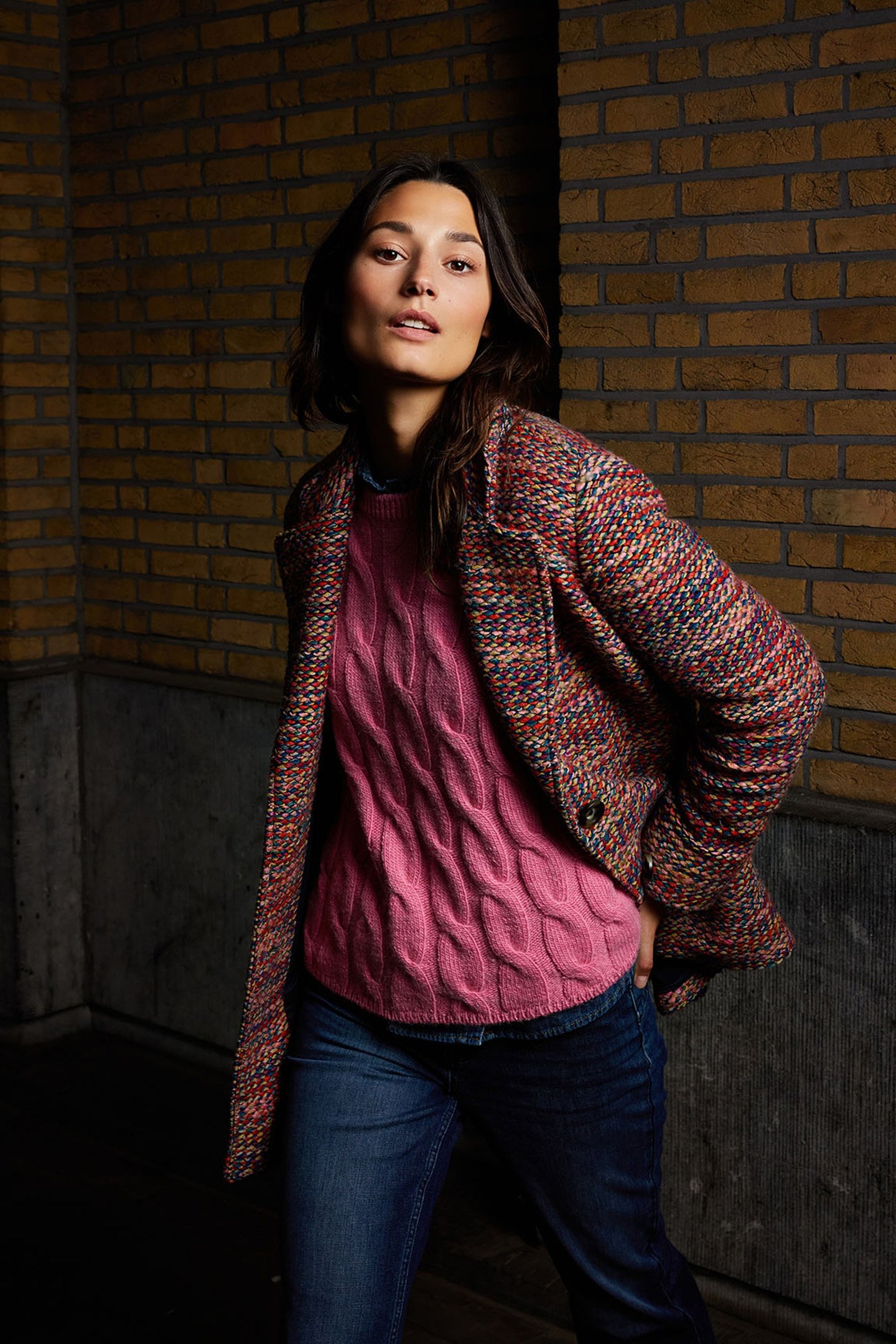 PINK ROUND NECK CABLE SWEATER 5