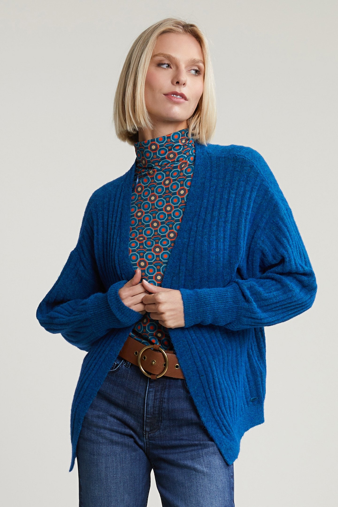 PETROL WOOLEN V-NECK CARDIGAN 1