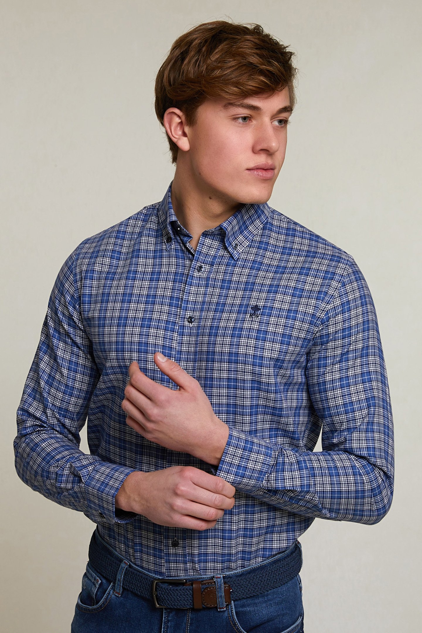 CUSTOM FIT CHECKED SHIRT BLUE 1
