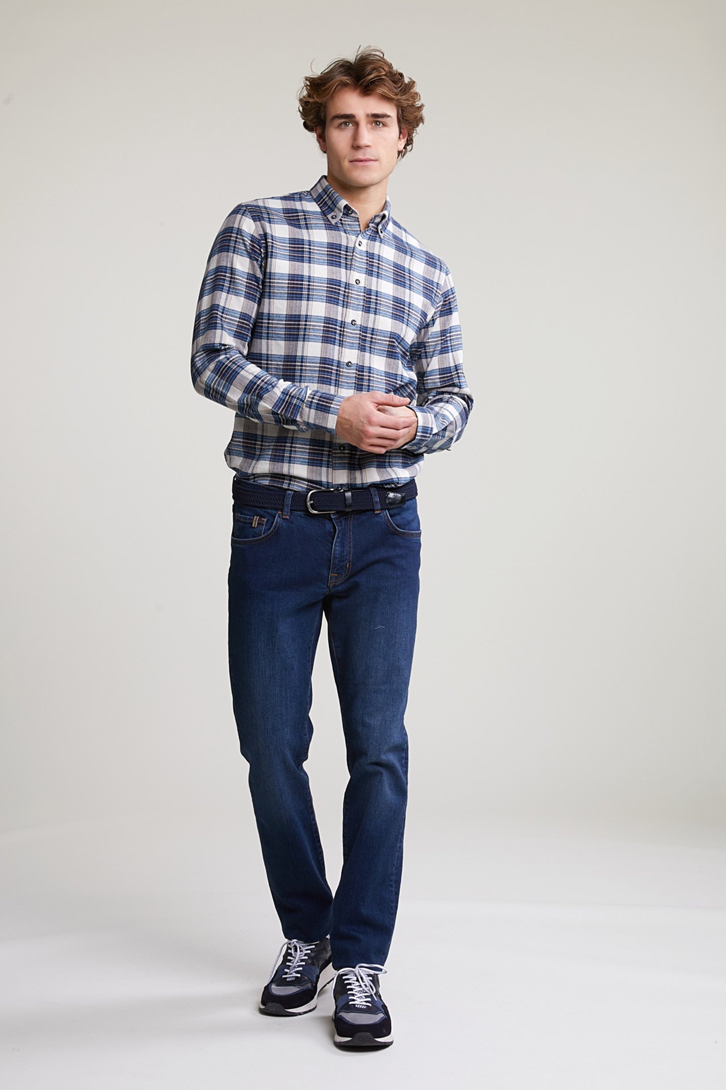 CUSTOM FIT CHECKED SHIRT BLUE/BEIGE 3