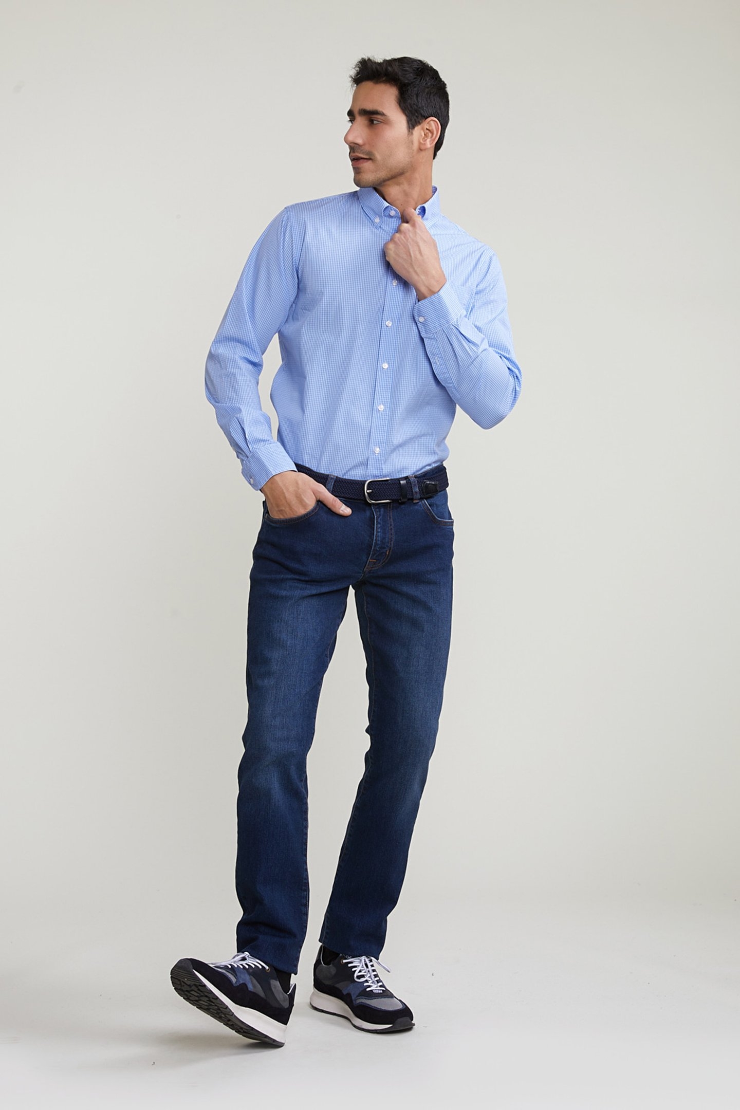REGULAR FIT CHECKED SHIRT WITH POCKET BLUE/WHITE 3