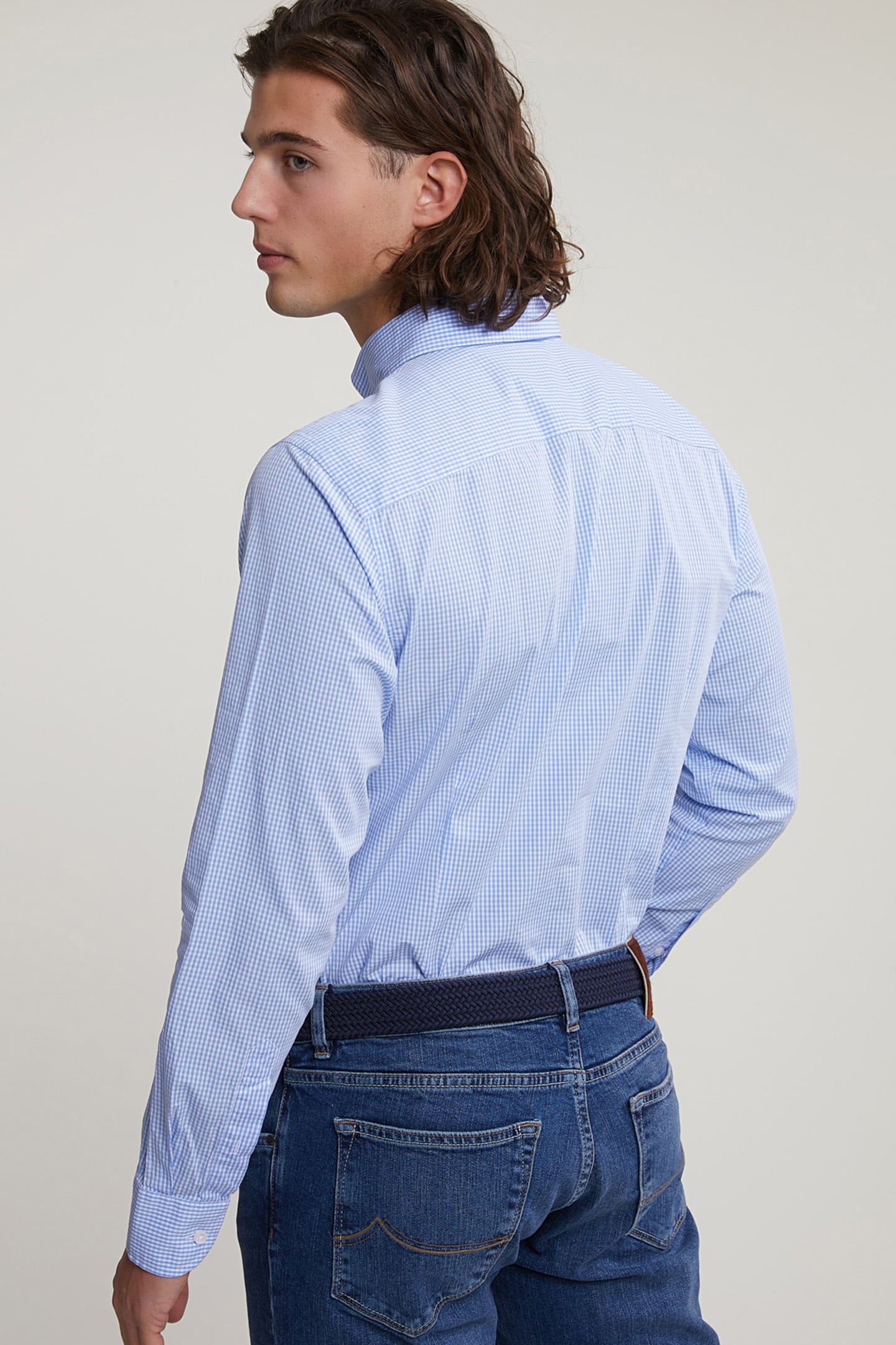 SLIM FIT CHECKED SHIRT WITH POCKET BLUE/WHITE 2