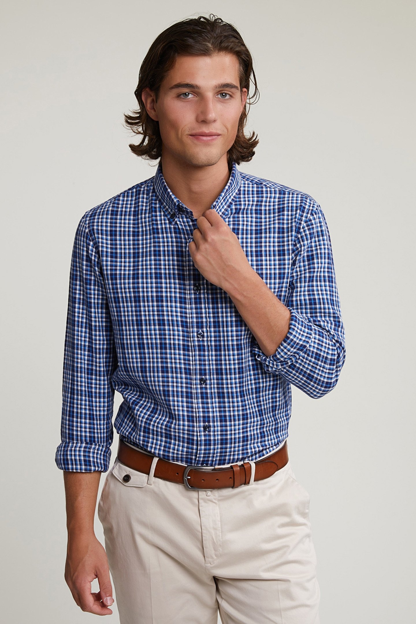 CUSTOM FIT CHECKED SHIRT BLUE/WHITE 1