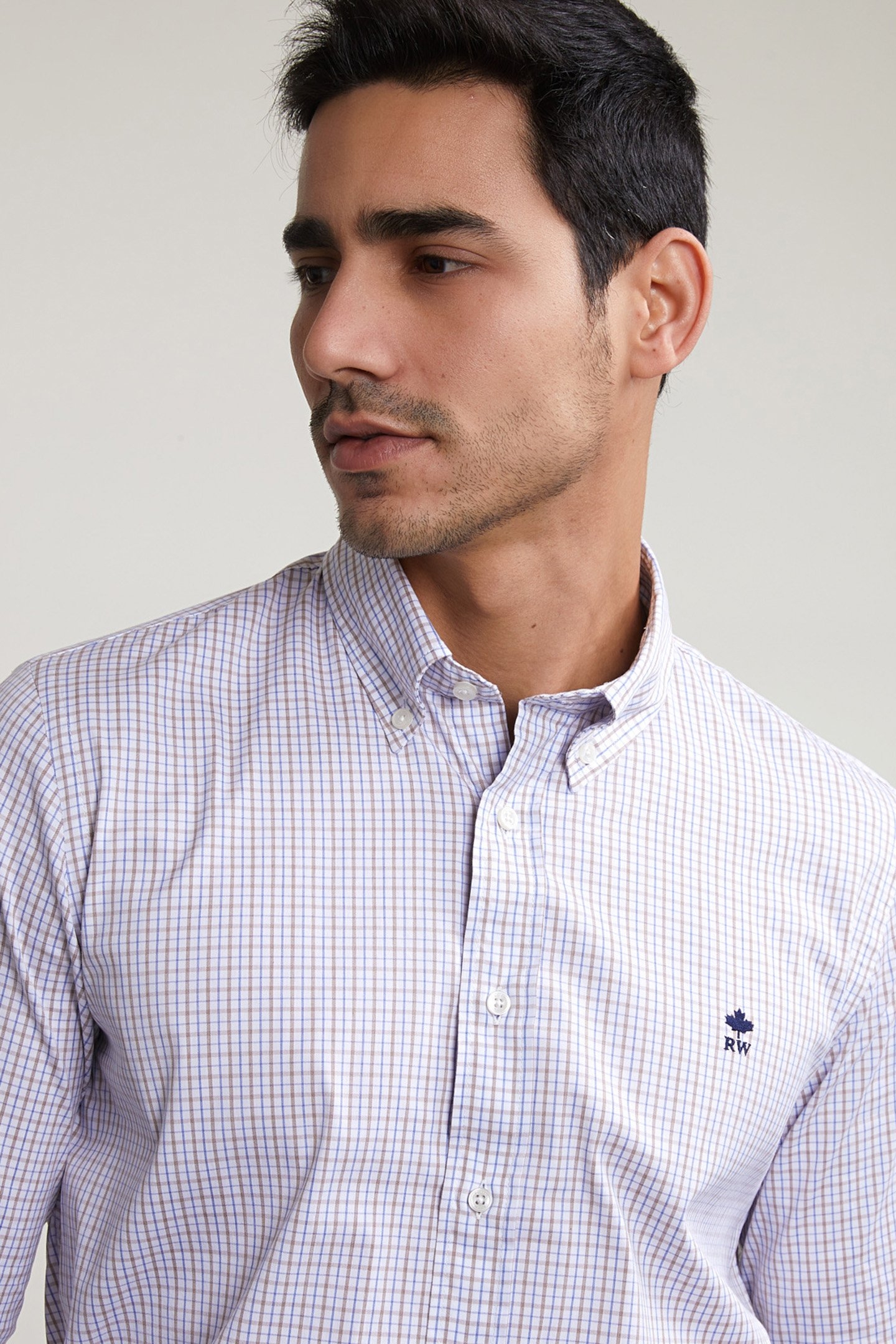 CUSTOM FIT CHECKED SHIRT BROWN/BLUE 3