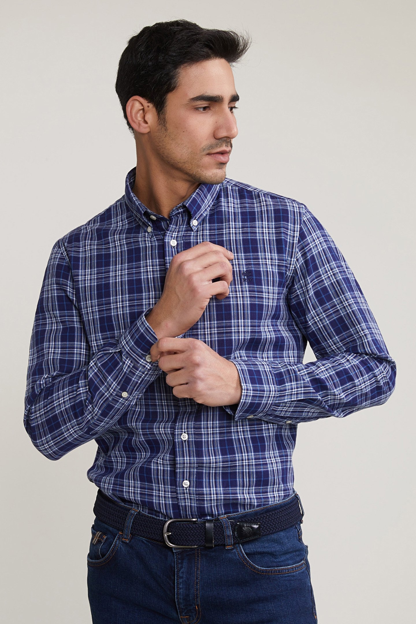 CUSTOM FIT CHECKED SHIRT BLUE/GREY 1