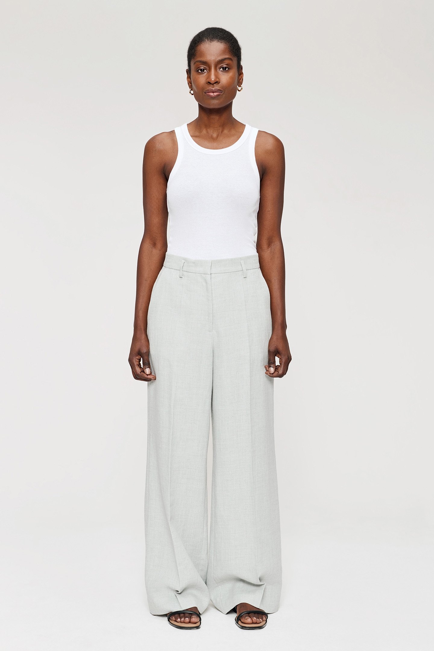 MELANGE LINEN WIDE LEG PANTS LIGHT GREY MELANGE 1