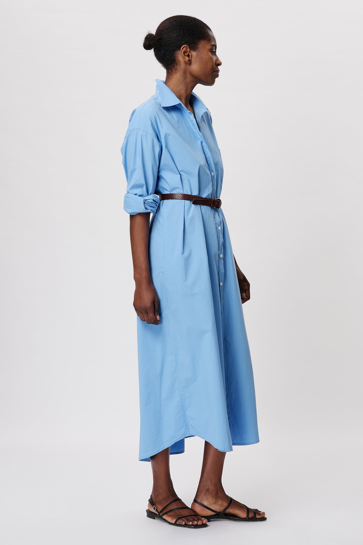 COTTON POPLIN LONG SHIRT DRESS SKY BLUE 3