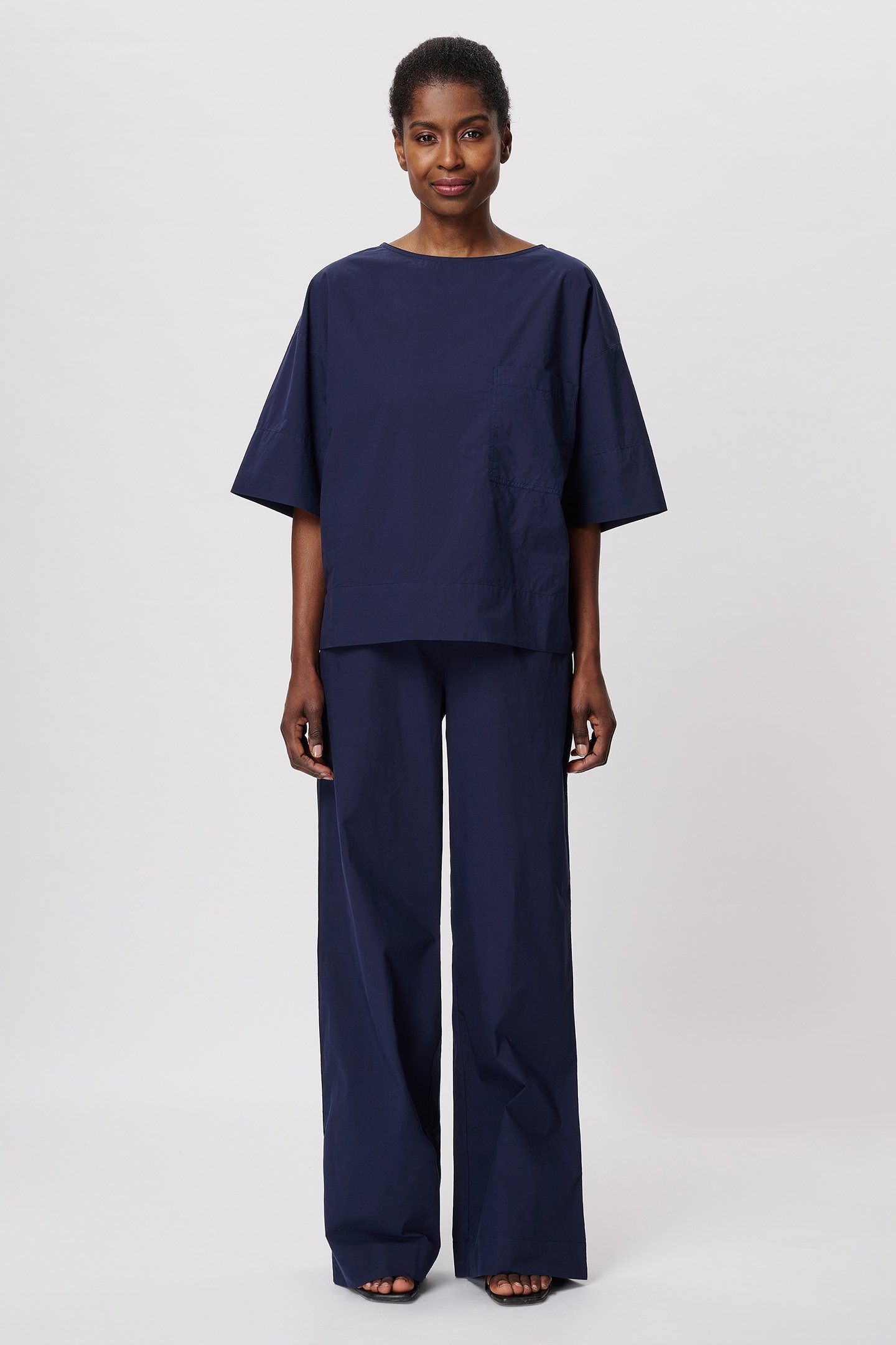 COTTON POPLIN T-SHIRT TOP MIDNIGHT BLUE 1