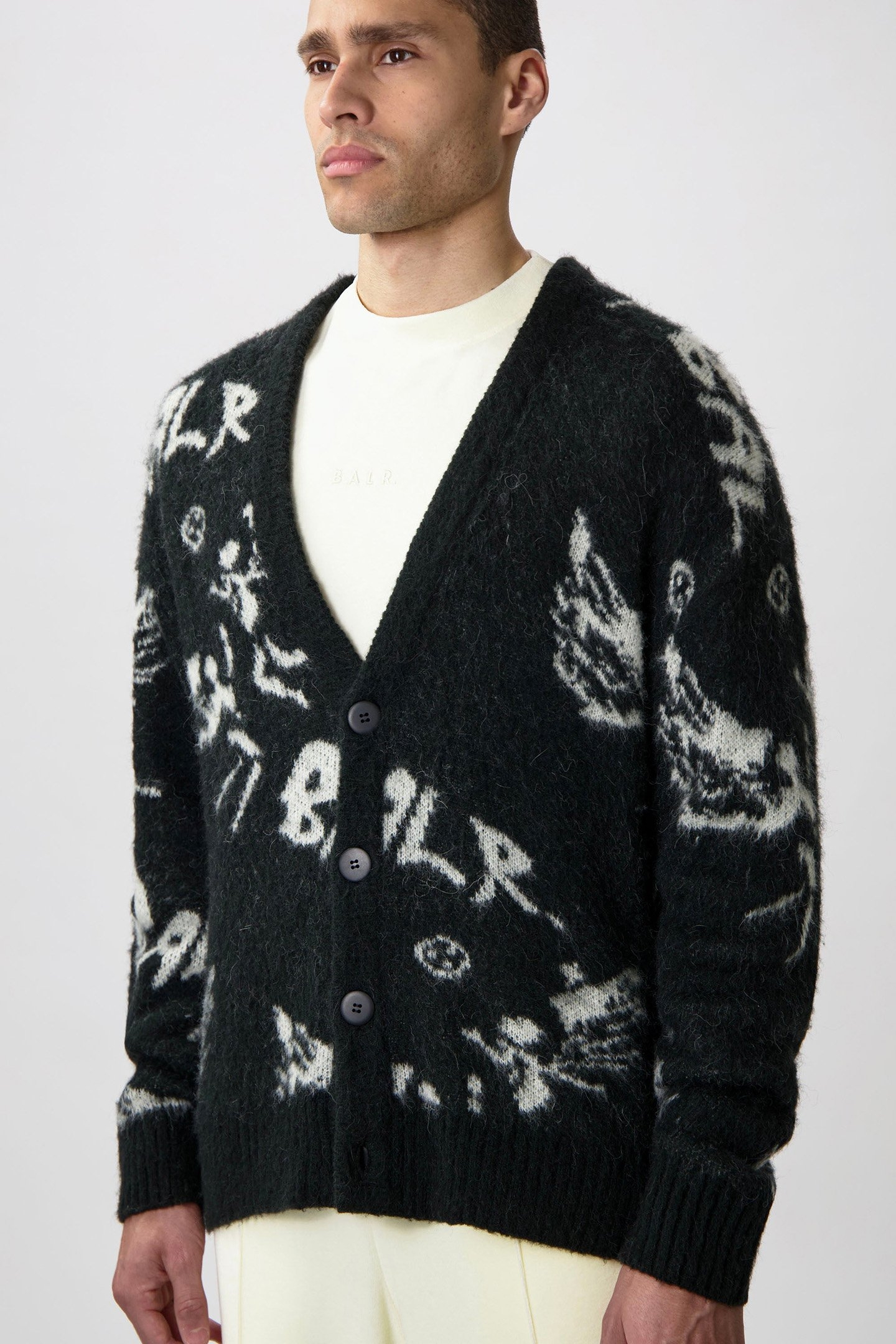 GAME OF THE GODS BOX FIT BRUSHED CARDIGAN JET BLACK 1