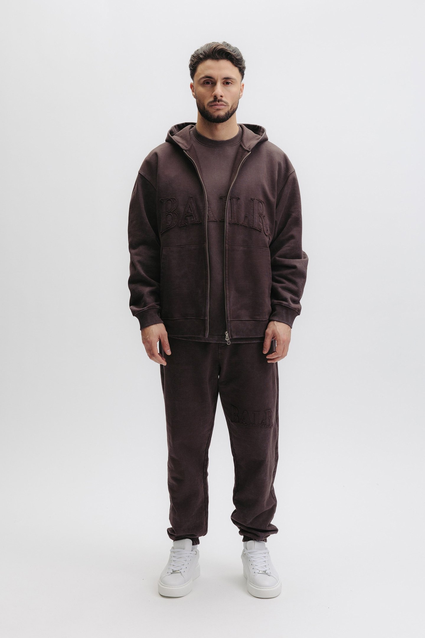 URBAN WASHED ZIP HOODIE DEEP BROWN 1