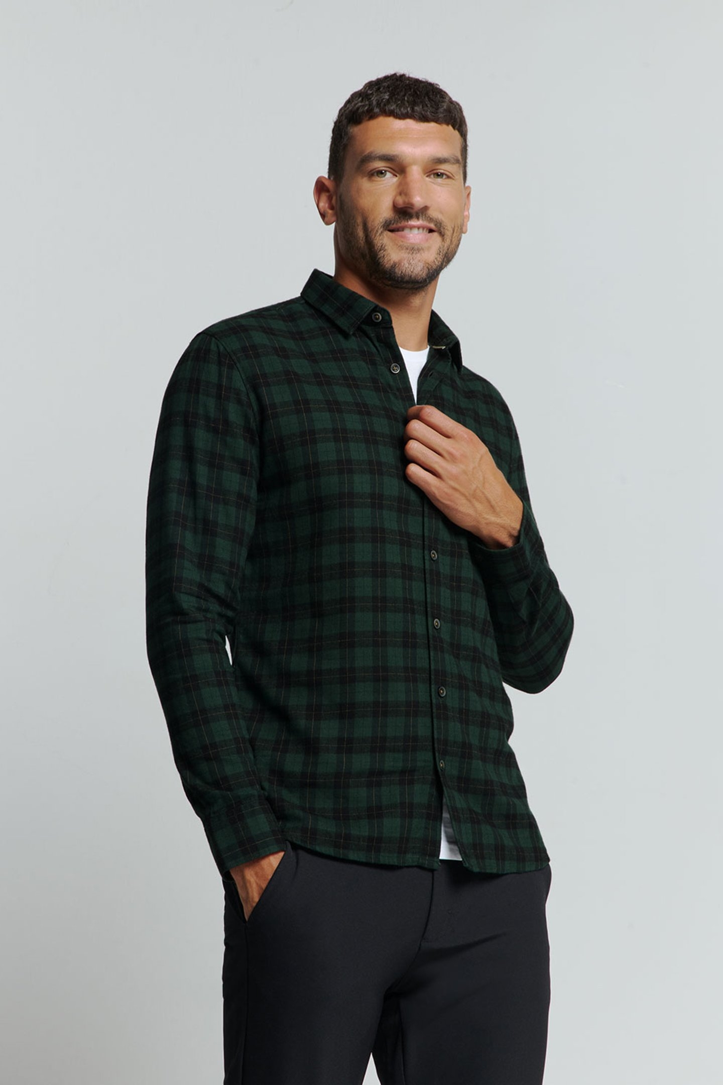 SHIRT CHECK DARK GREEN 1