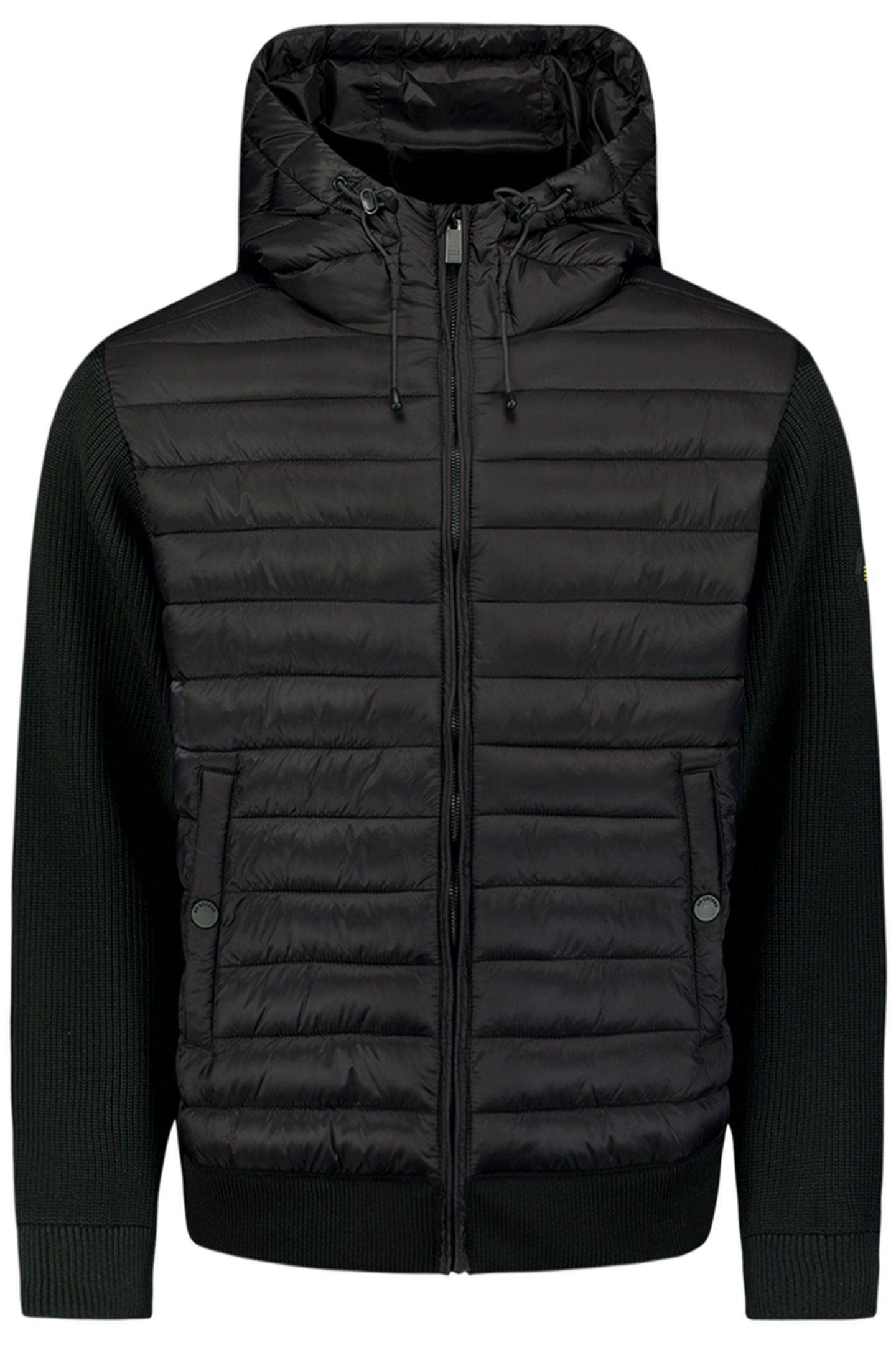JACKET HOODED PADDED MIX WITH KNIT BLACK 1