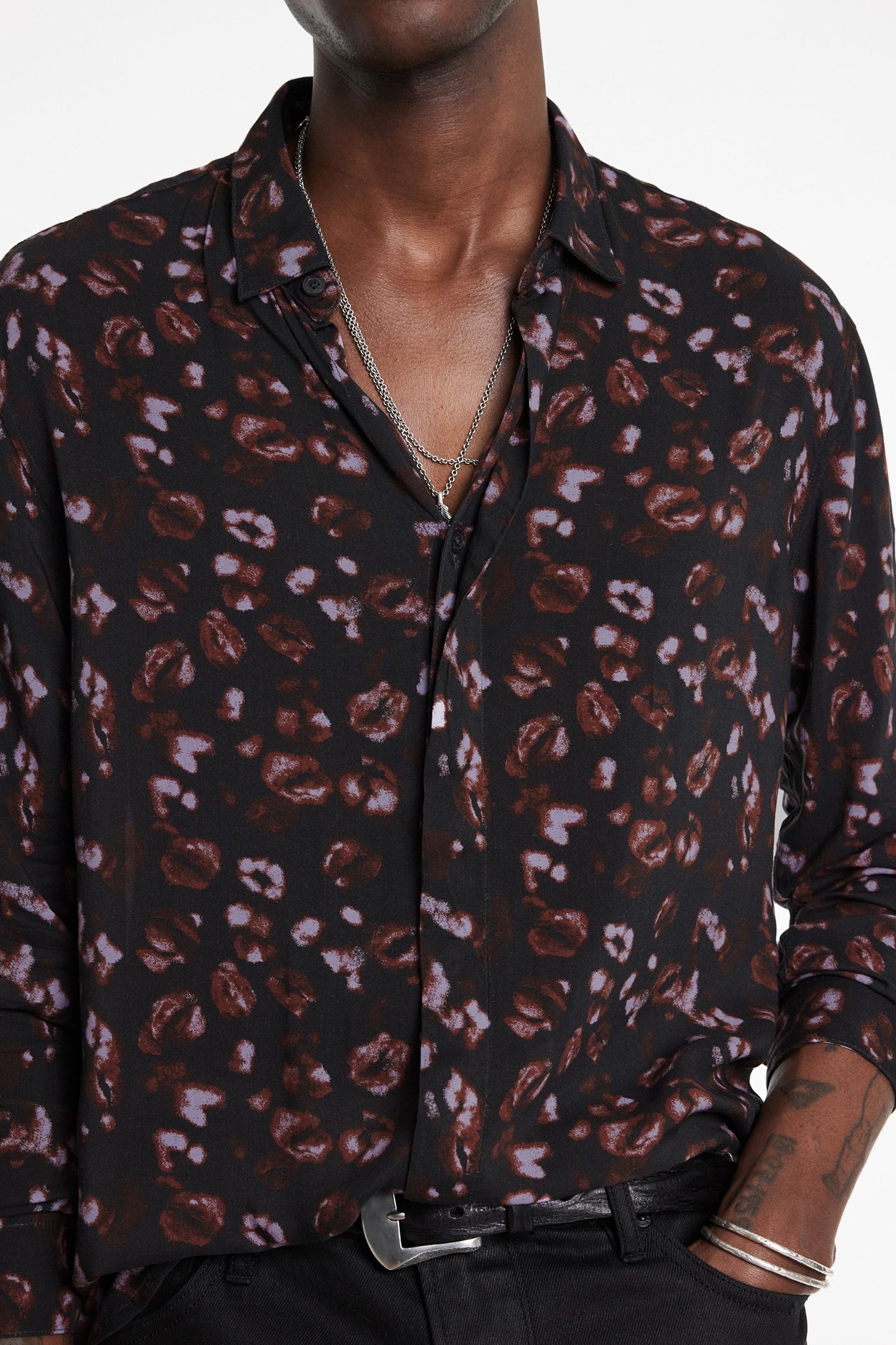 RODNEY LONG SLEEVE SHIRT IN KISS PRINT CARBON GREY 3