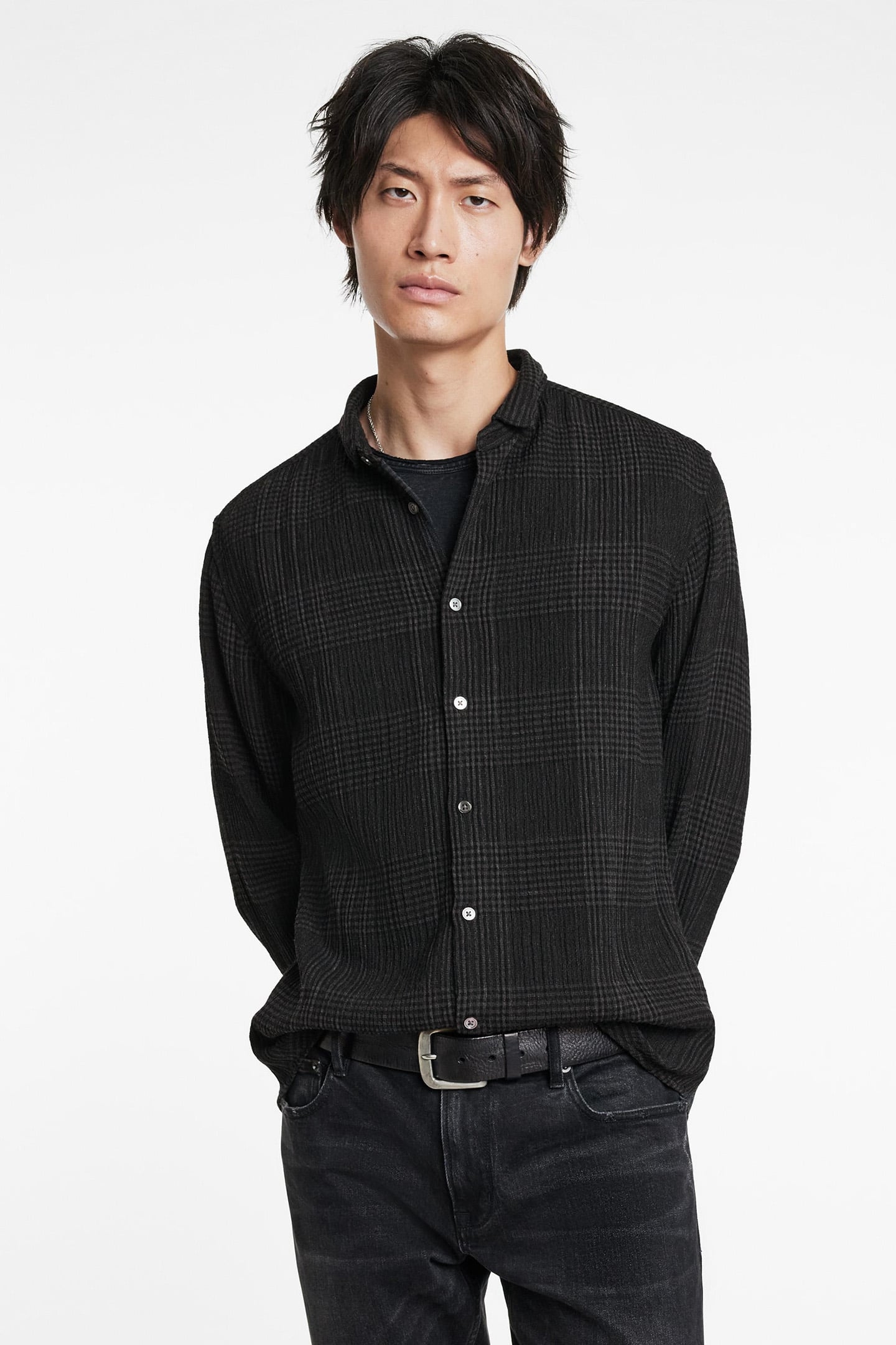 SLIM FIT SPORT SHIRT WITHSHANK BUTTONS A EBONY 1