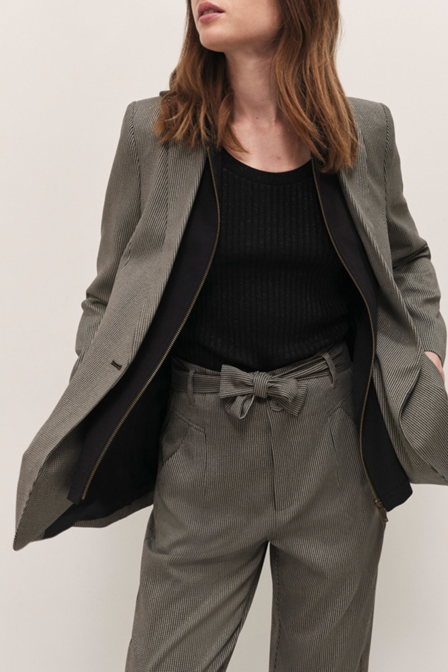 VITO - BLACK PINSTRIPE SUIT JACKET WITH REMOVABLE HOODED COL 5