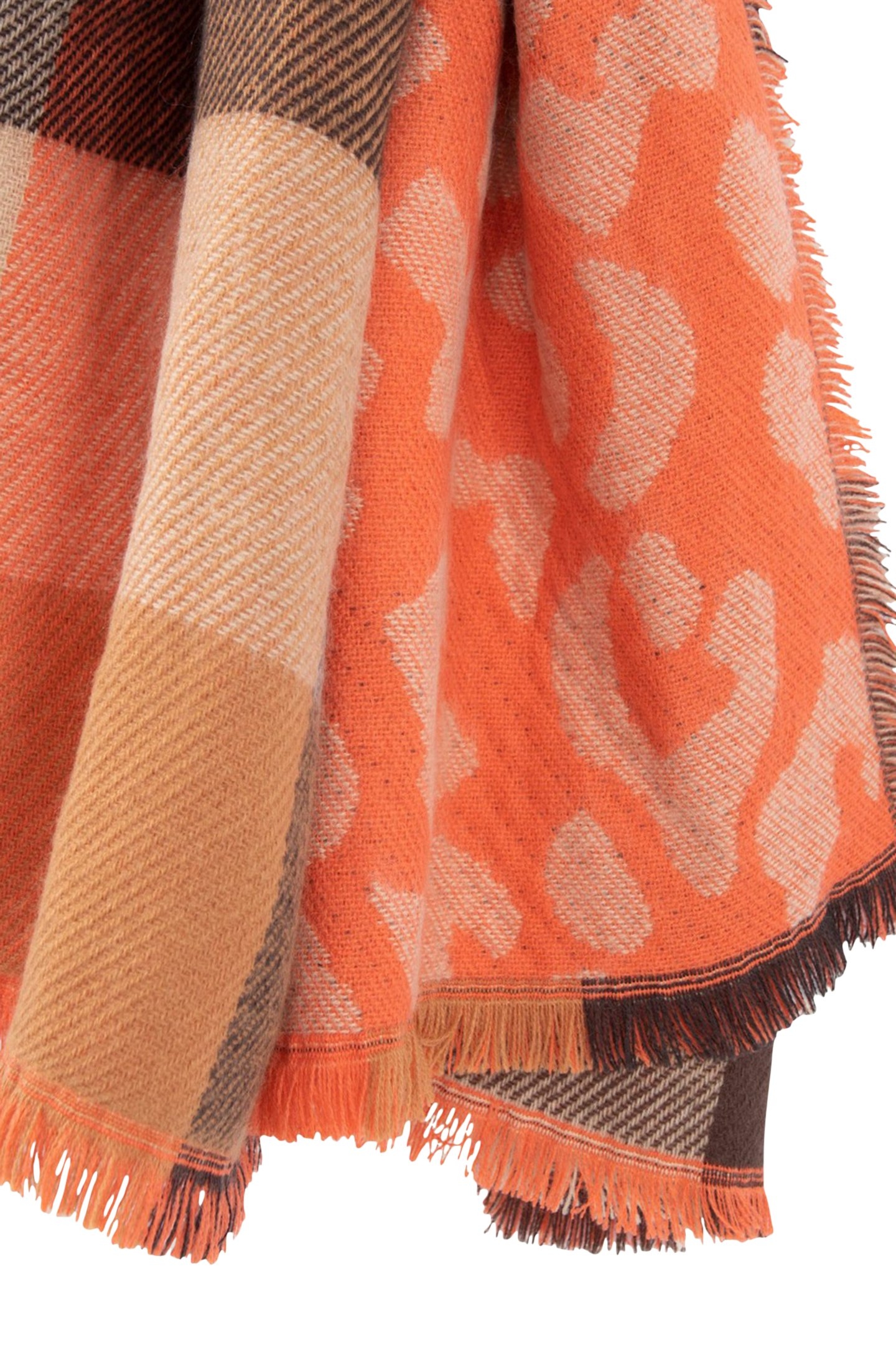 ARTE - TANGERINE SCARF WITH INTARSIA LEOPARD PRINT AND CHECK 3