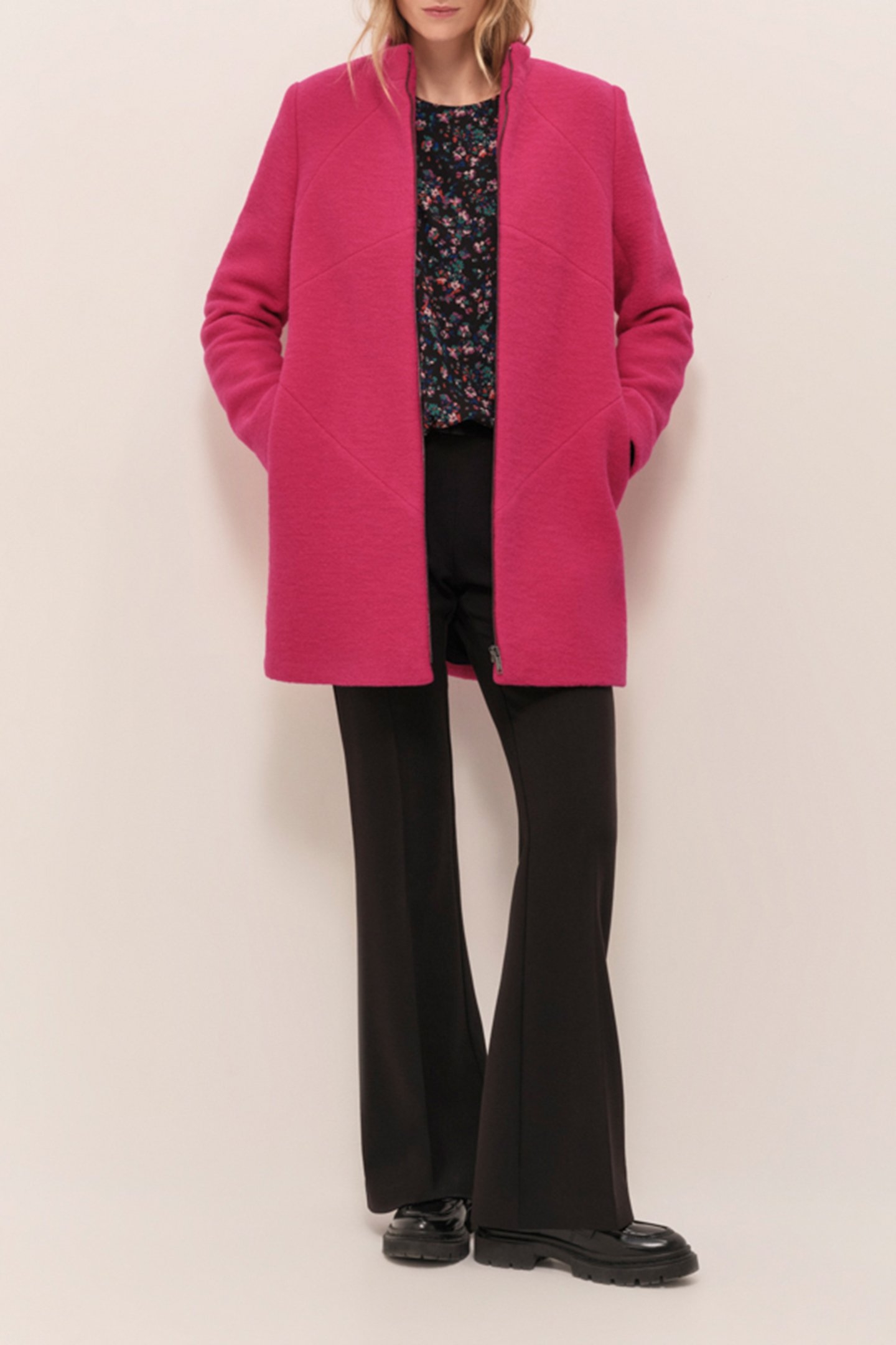 DOFFEN - FUCHSIA STRAIGHT COAT IN BOILED WOOL 1