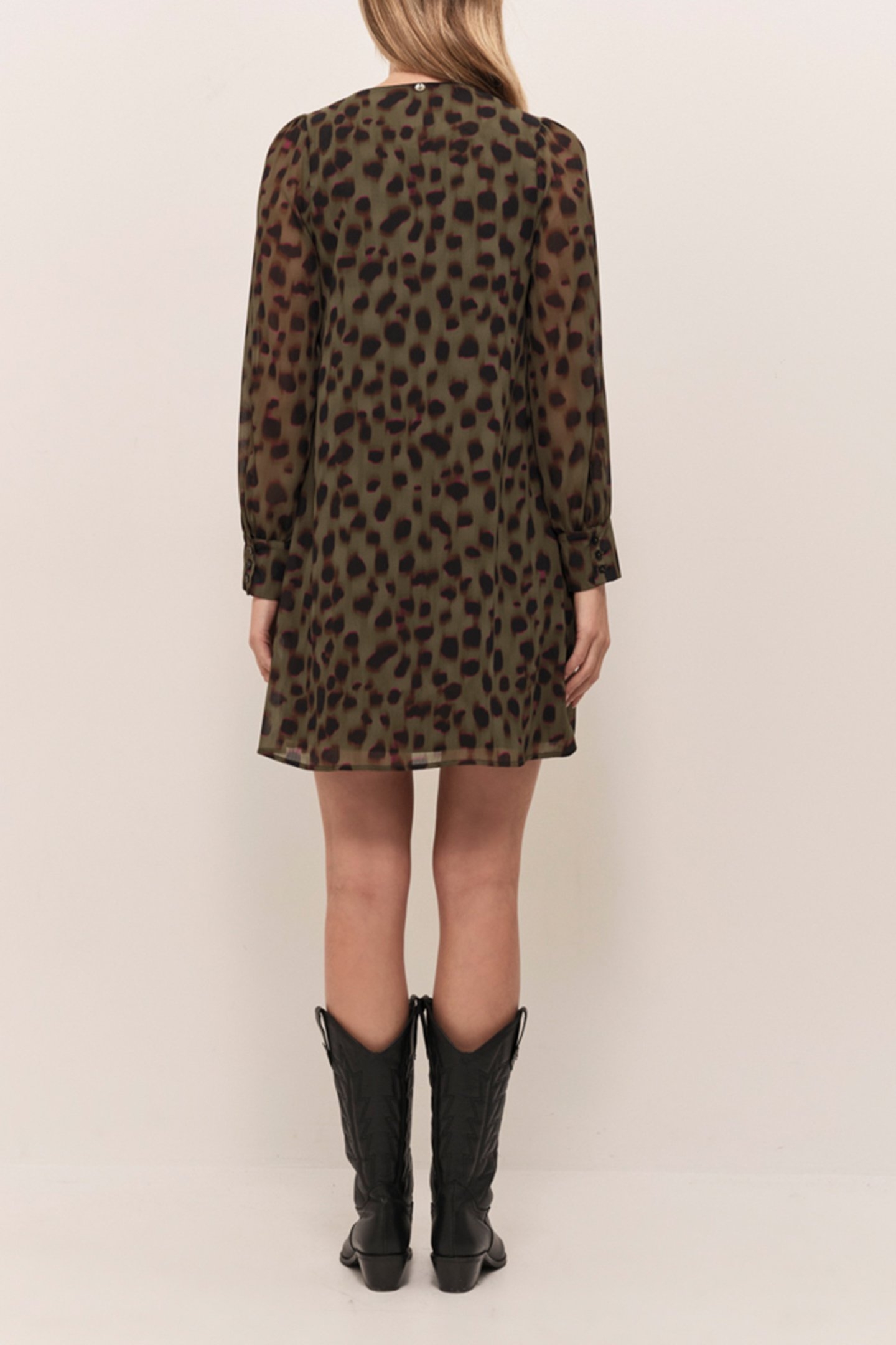 REACH - KHAKI DRESS WITH BLURRED SPLATTER PRINT 3