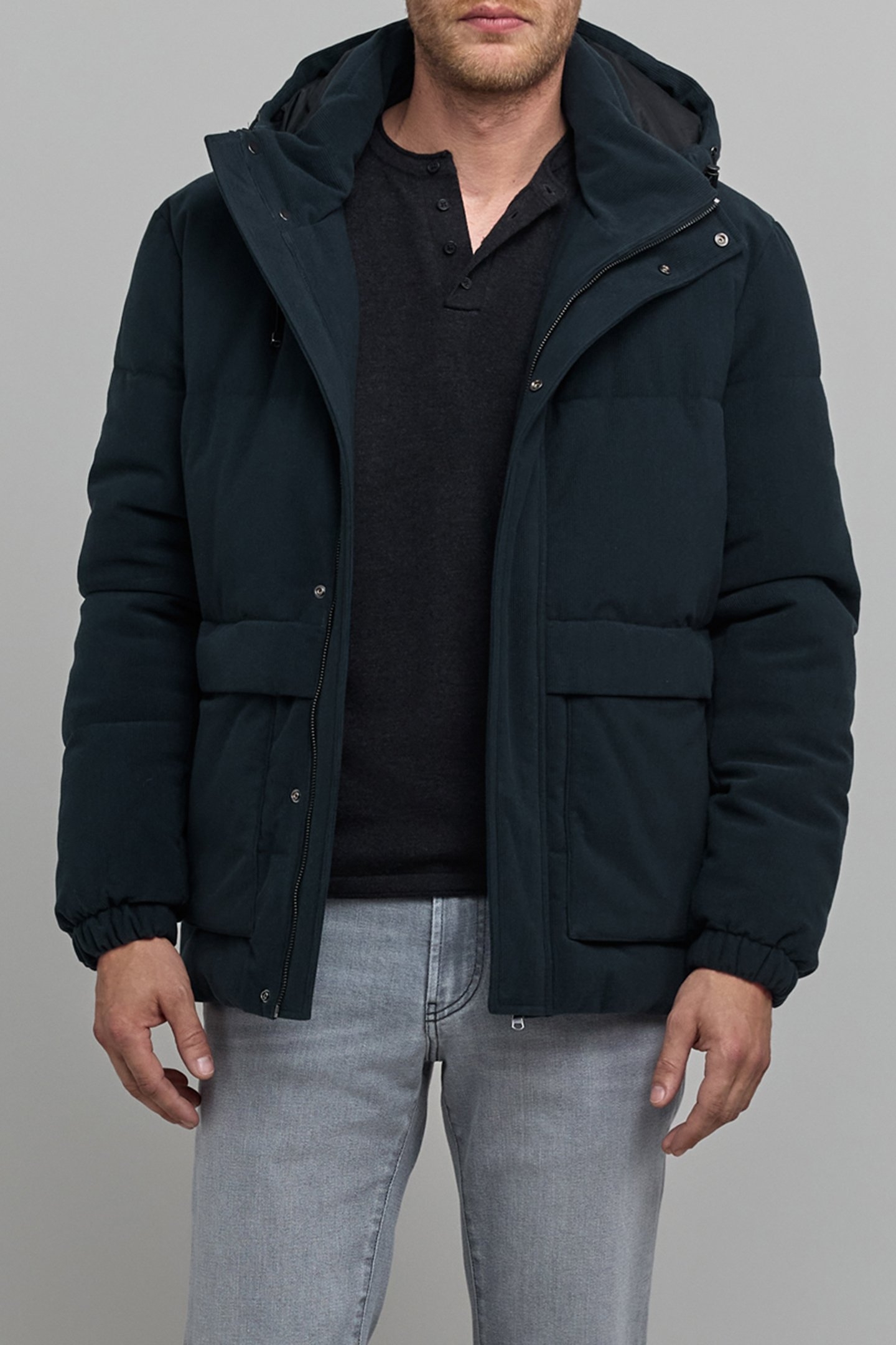 NAVY VELVET RELIEF PADDED JACKET 1