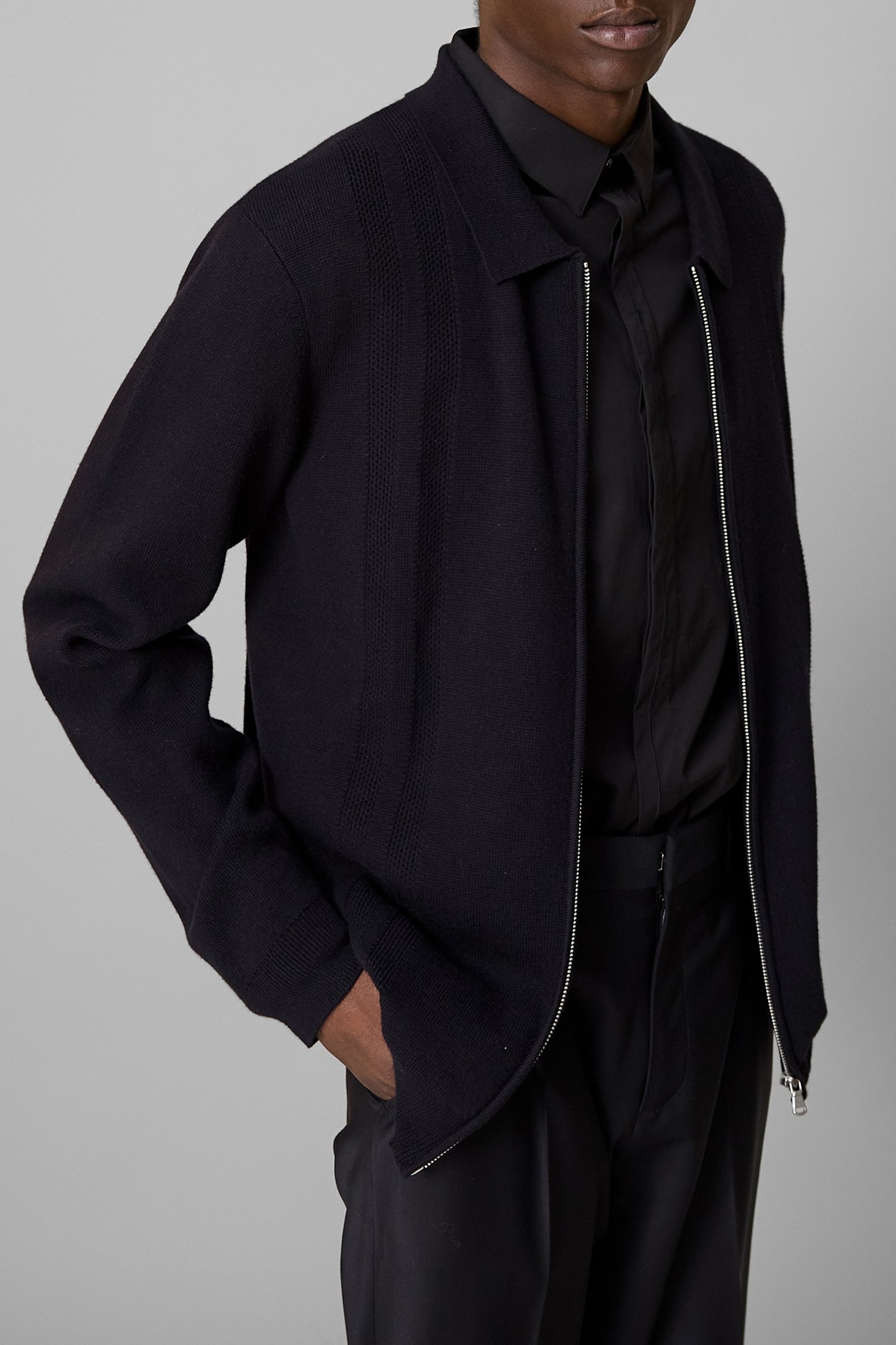 PURE EDITION-BLACK KNITTED ZIP-UP CARDIGAN 5