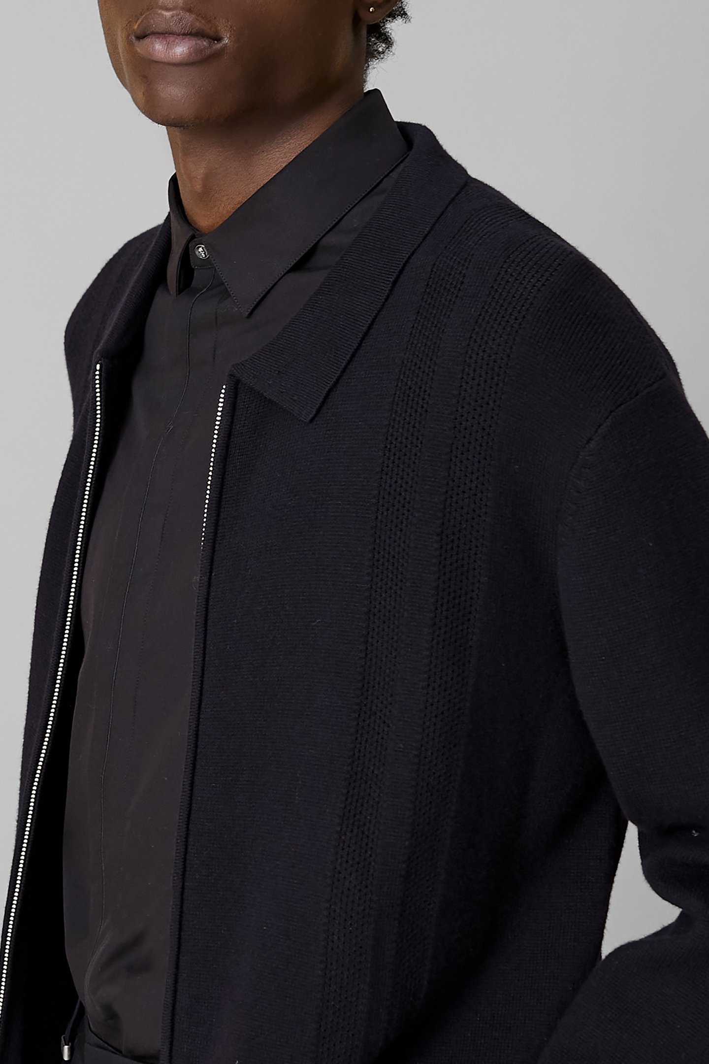 PURE EDITION-BLACK KNITTED ZIP-UP CARDIGAN 6