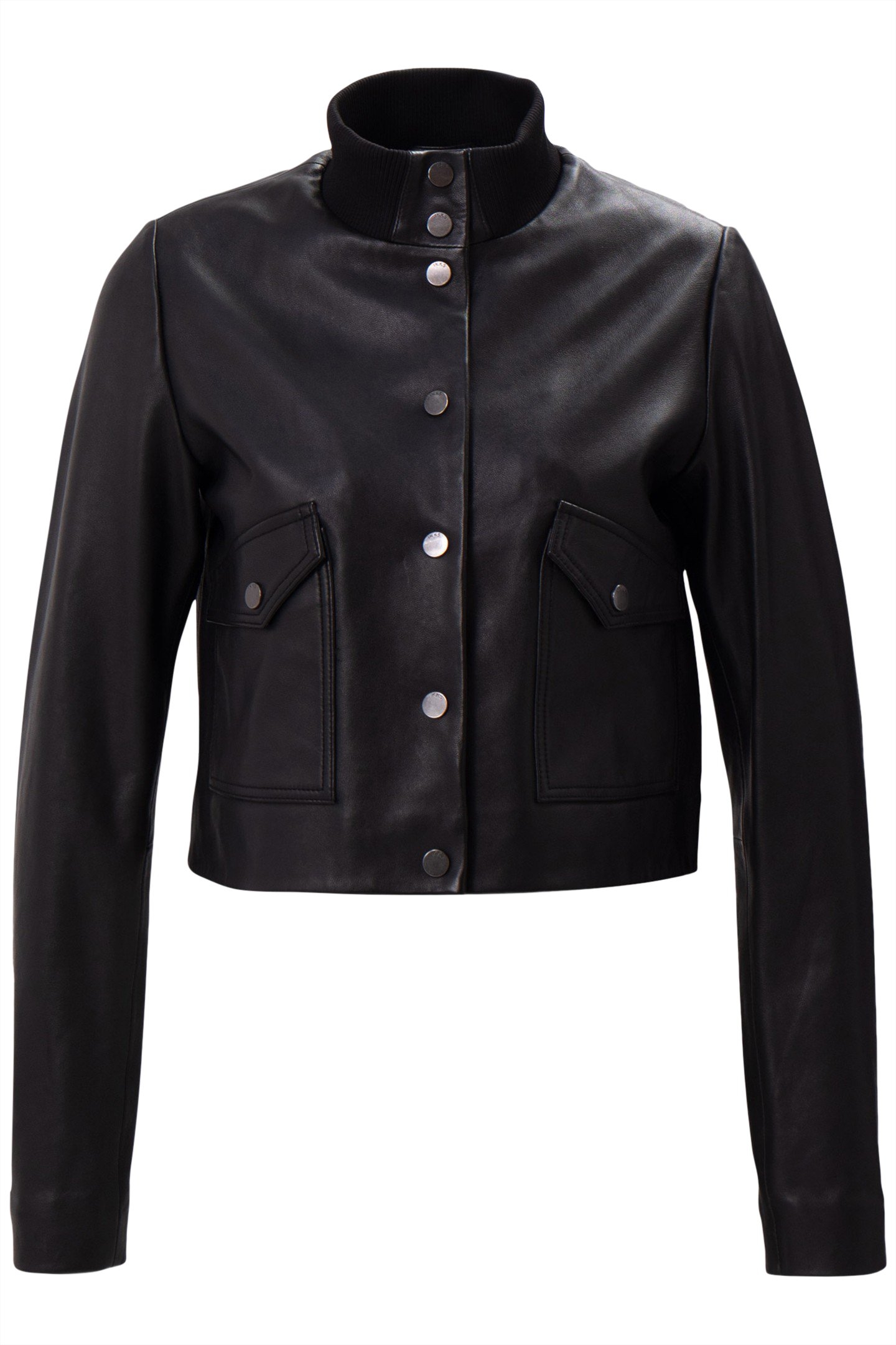 BLACK CROPPED LEATHER BOMBER 4