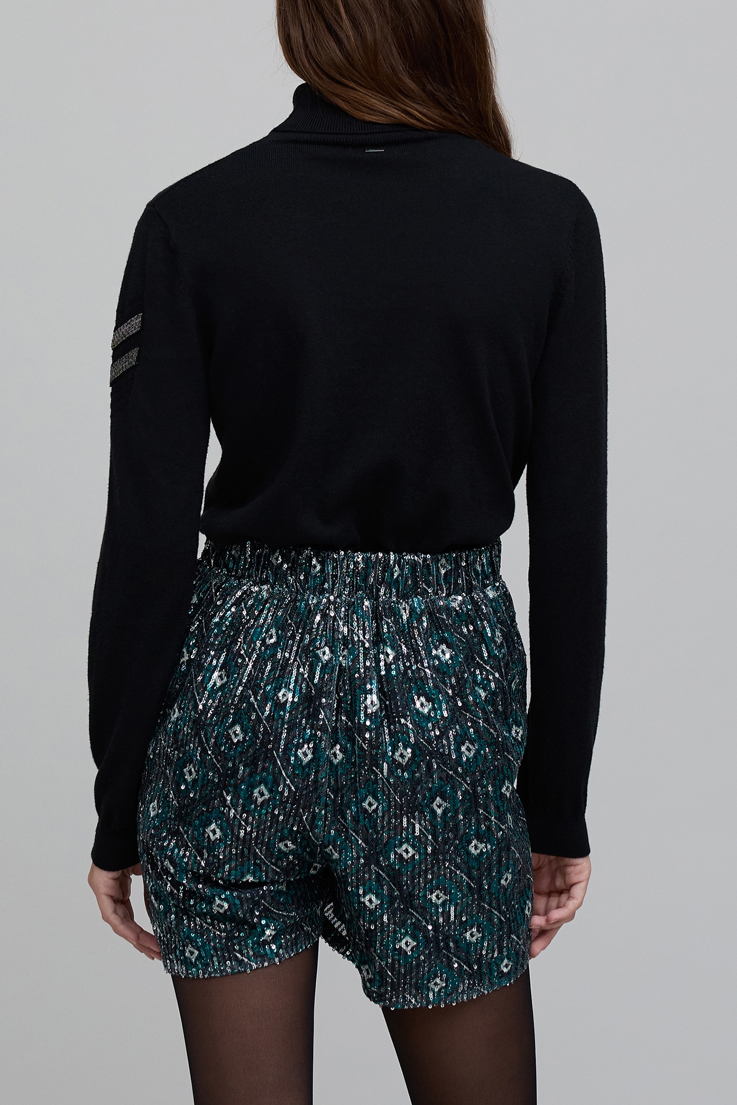 BLACK SEQUIN-EMBROIDERED GEOMETRIC PRINT SHORTS 2