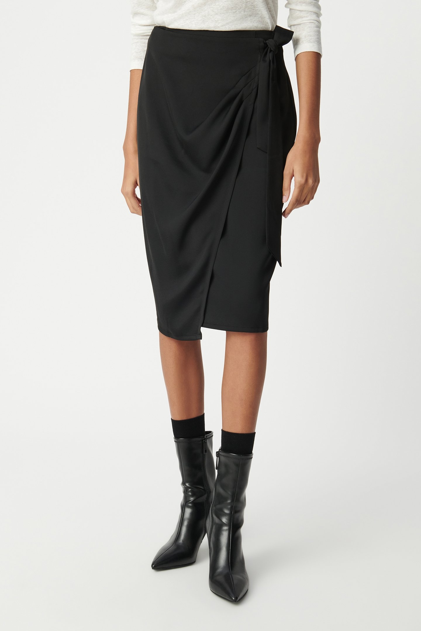 BLACK BOW MIDI WRAP SKIRT 1