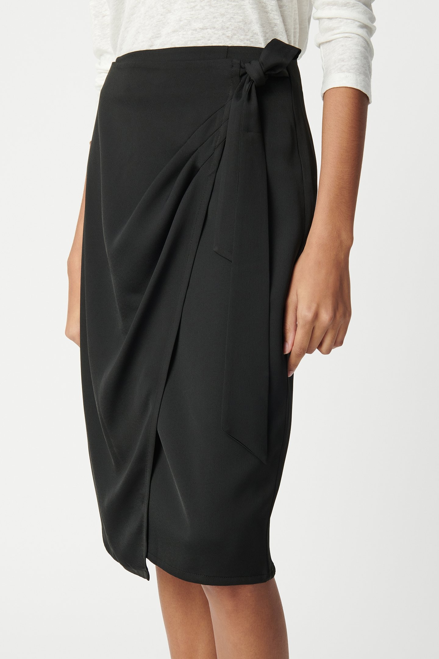 BLACK BOW MIDI WRAP SKIRT 5