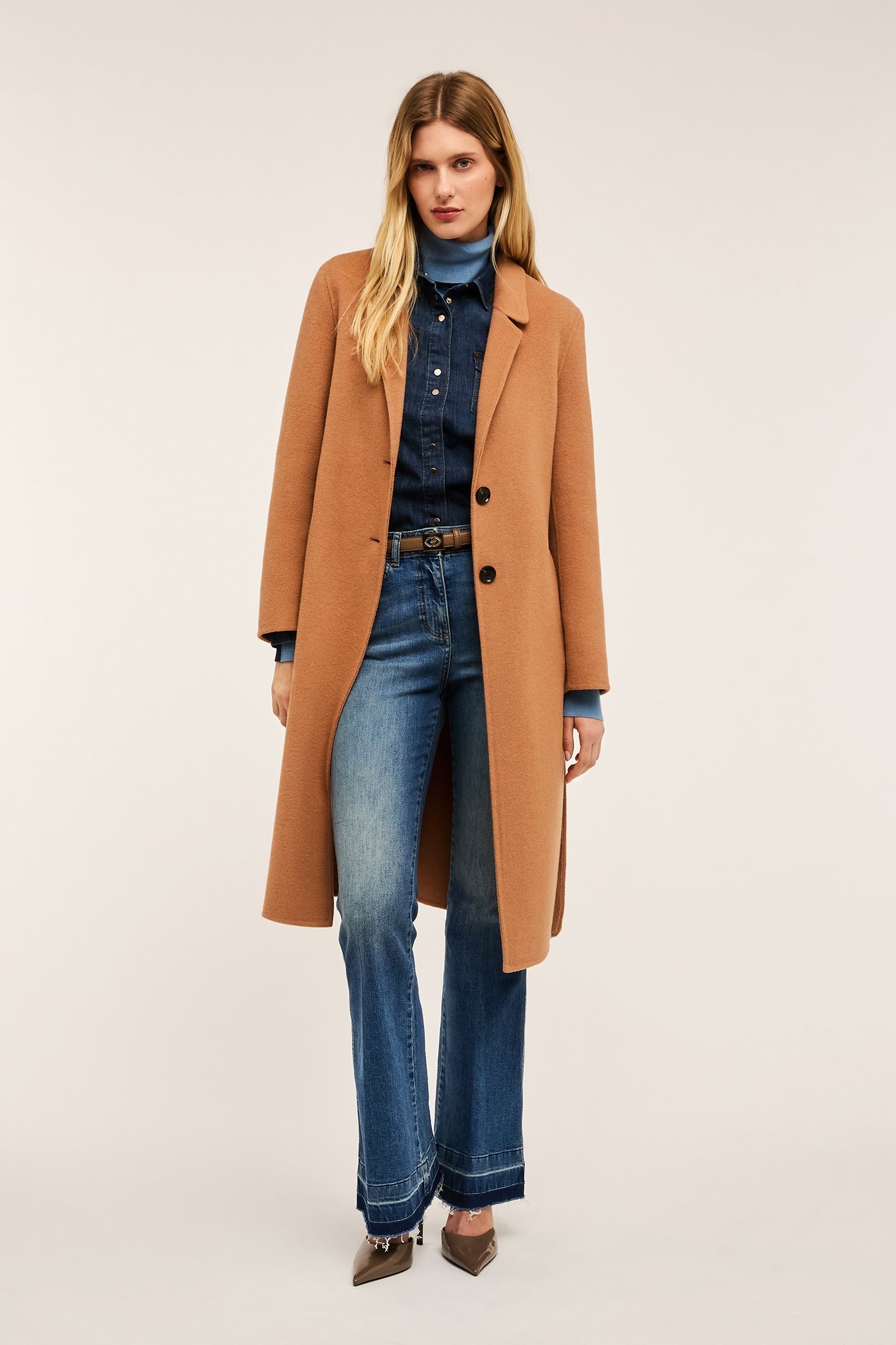 SINGLE-BREASTED DOUBLE CLOTH MIDI COAT BEIGE 1