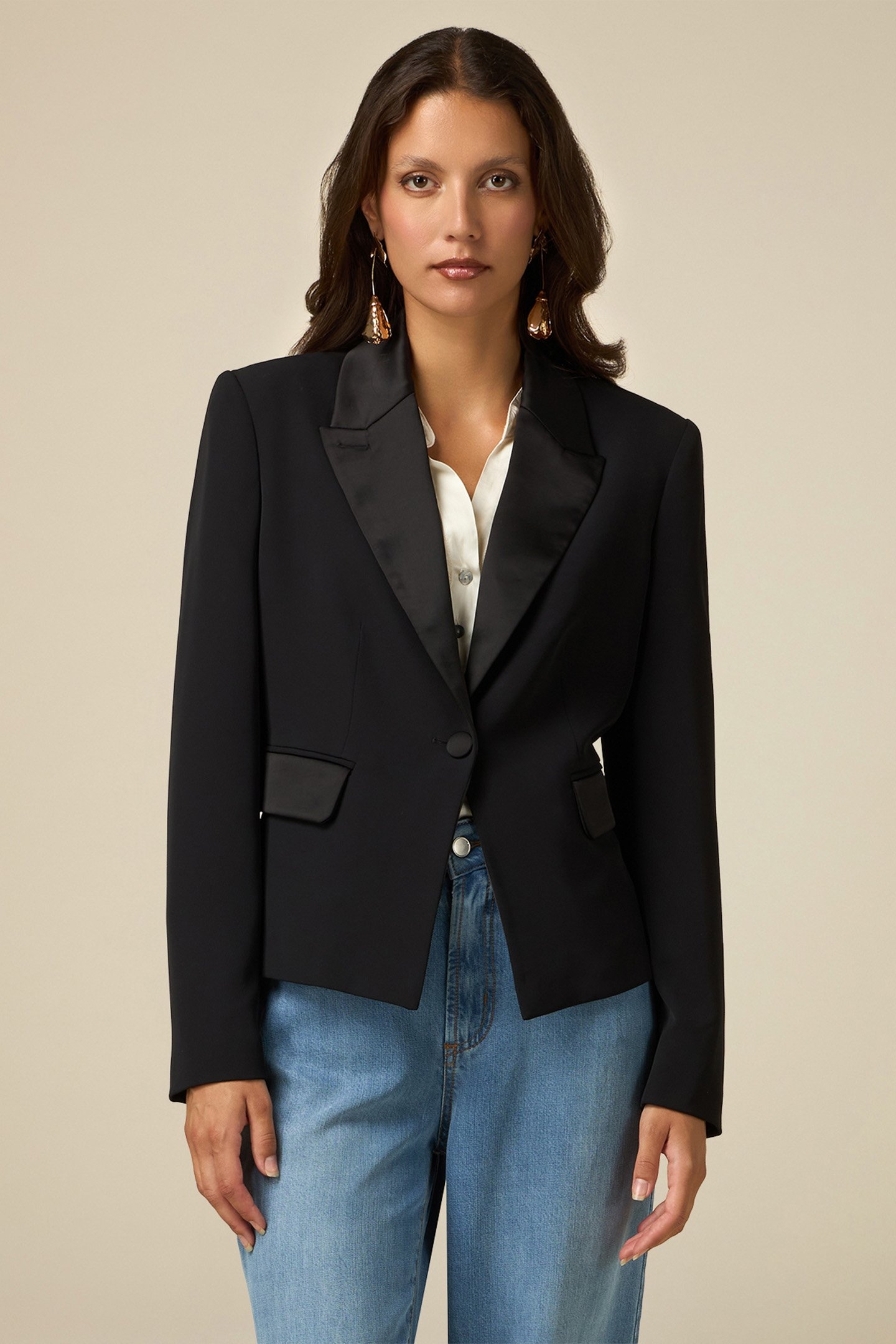 BLAZER WITH SATIN DETAILS BLACK 1