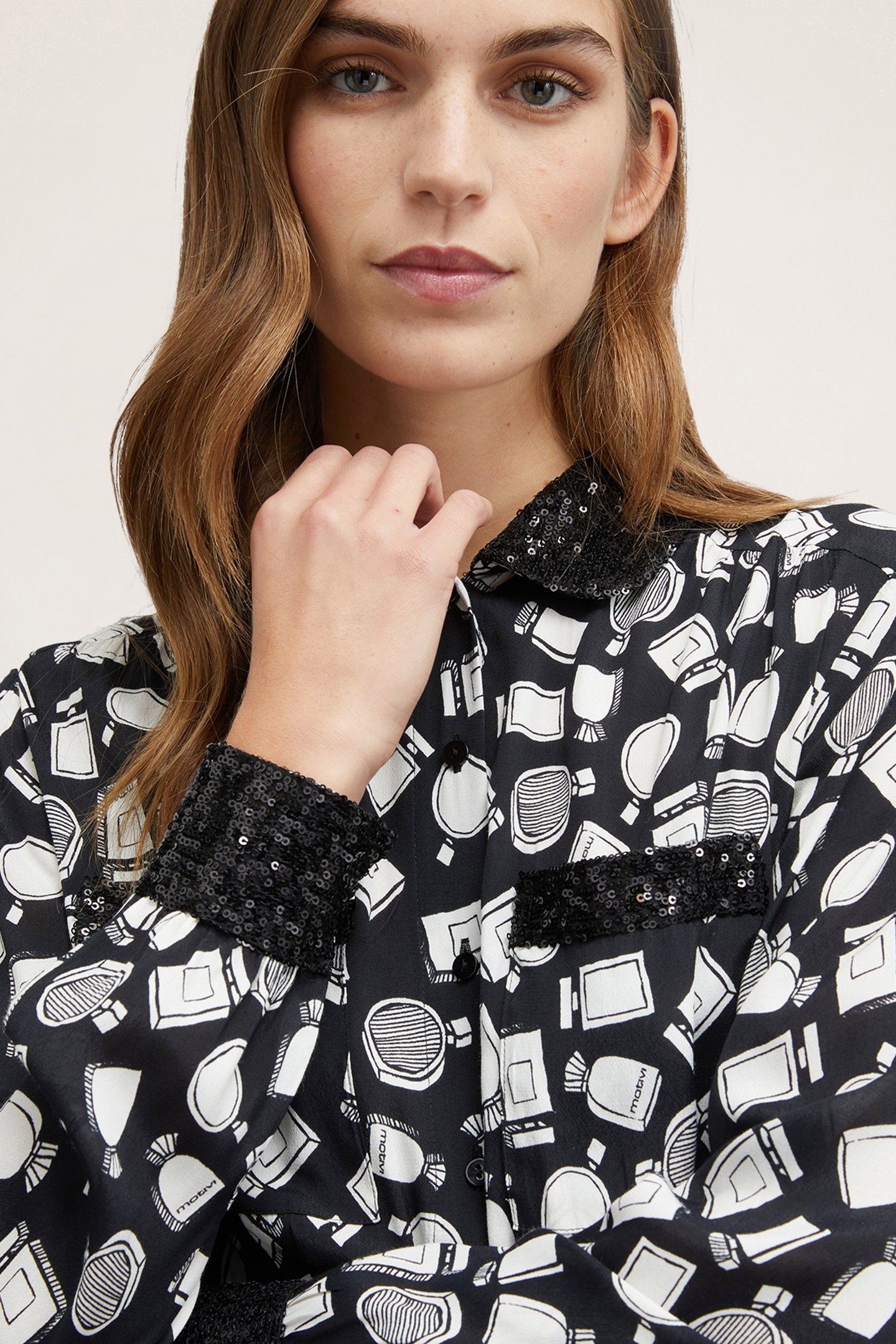 BEAUTY PATTERNED DRESS WITH SEQUIN COLLAR BLACK 5