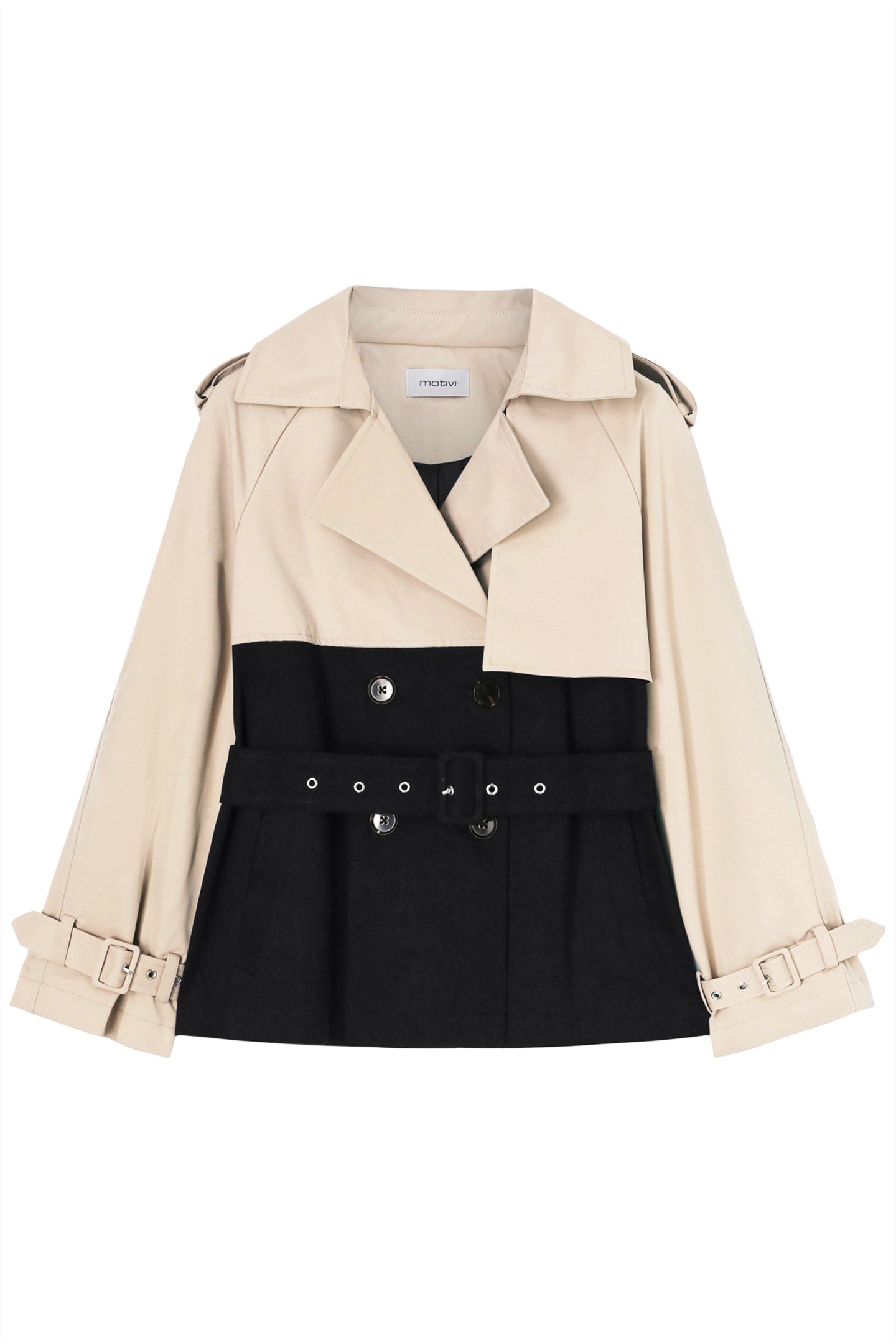 SHORT TWO-COLOUR TRENCH COAT BEIGE 4