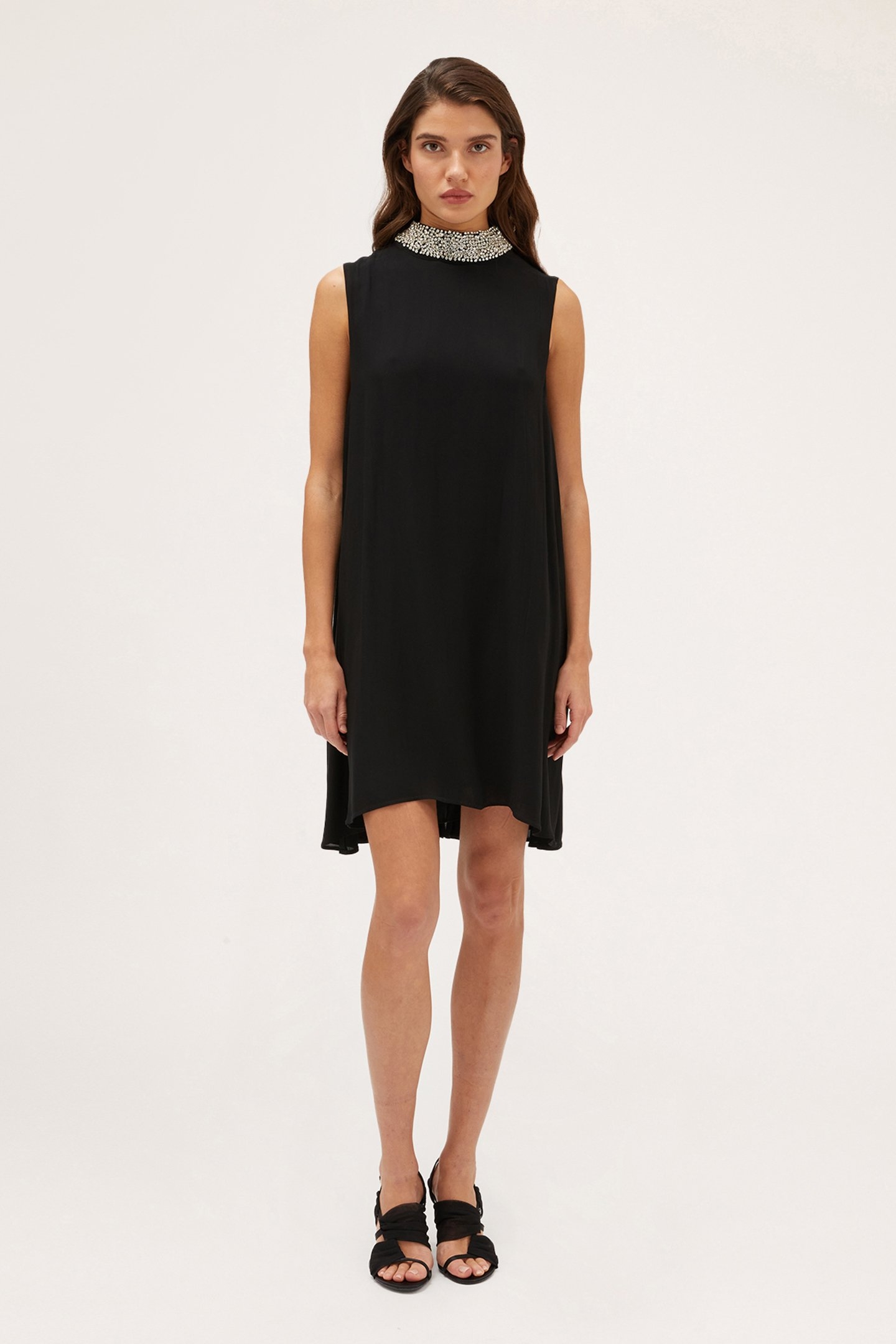 FLOWING DRESS WITH EMBROIDERED COLLAR BLACK 3